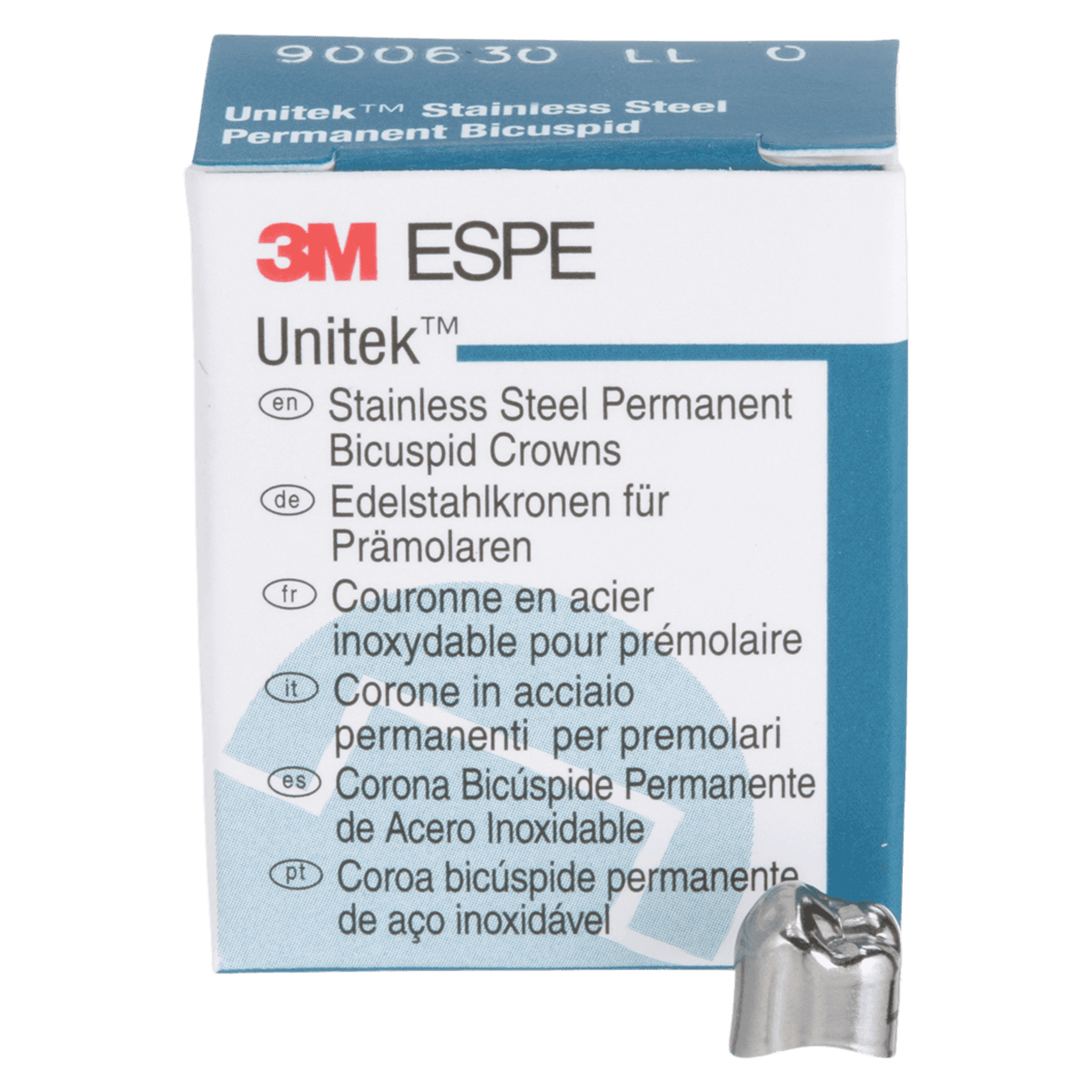 3M Unitek Stainless Steel Permanent Bicuspid Crown, Lower Left Second Bicuspid, Size 0 (0LL), 5/Box, 900630 thumbnail 2