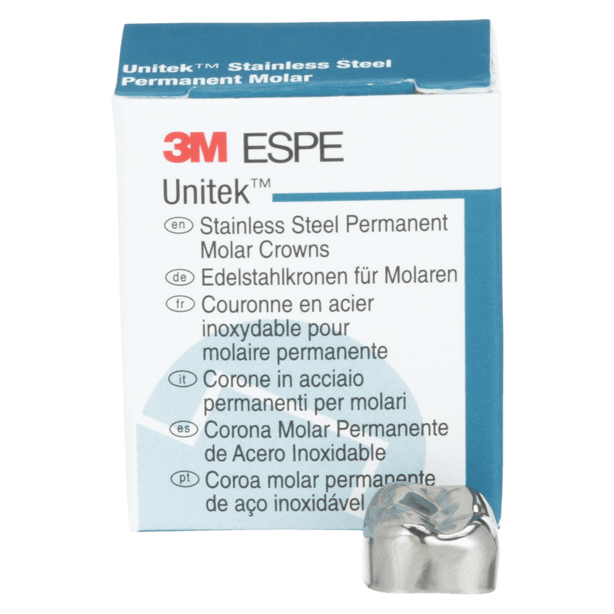 3M Unitek Stainless Steel Permanent Molar Crowns, Lower Right Second Molar, Size 4 (4LR), 5/Box, 900444 - 3M Unitek Stainless Steel Crowns Lower Right Second Permanent Molar Size 4 5Bx - Image 1