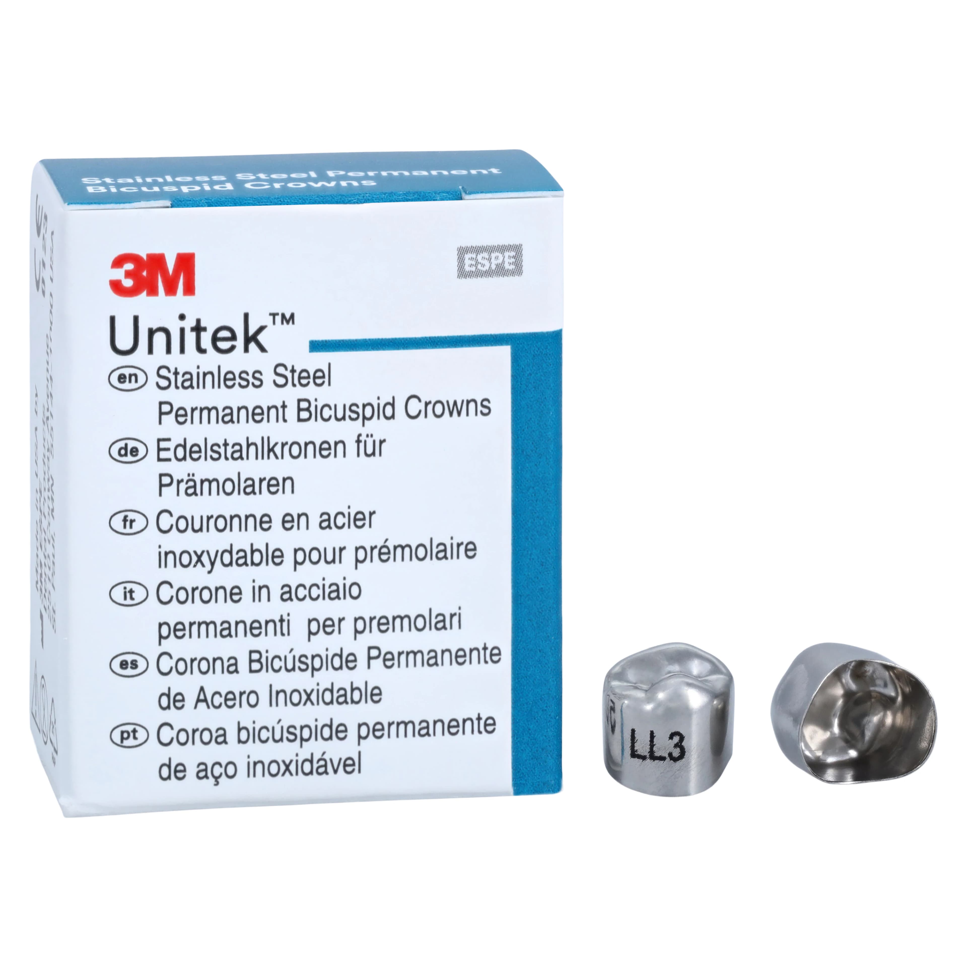 3M Unitek Stainless Steel Permanent Bicuspid Crown, Lower Left Second Bicuspid, Size 3LL, Box of 5, 900633 thumbnail 2