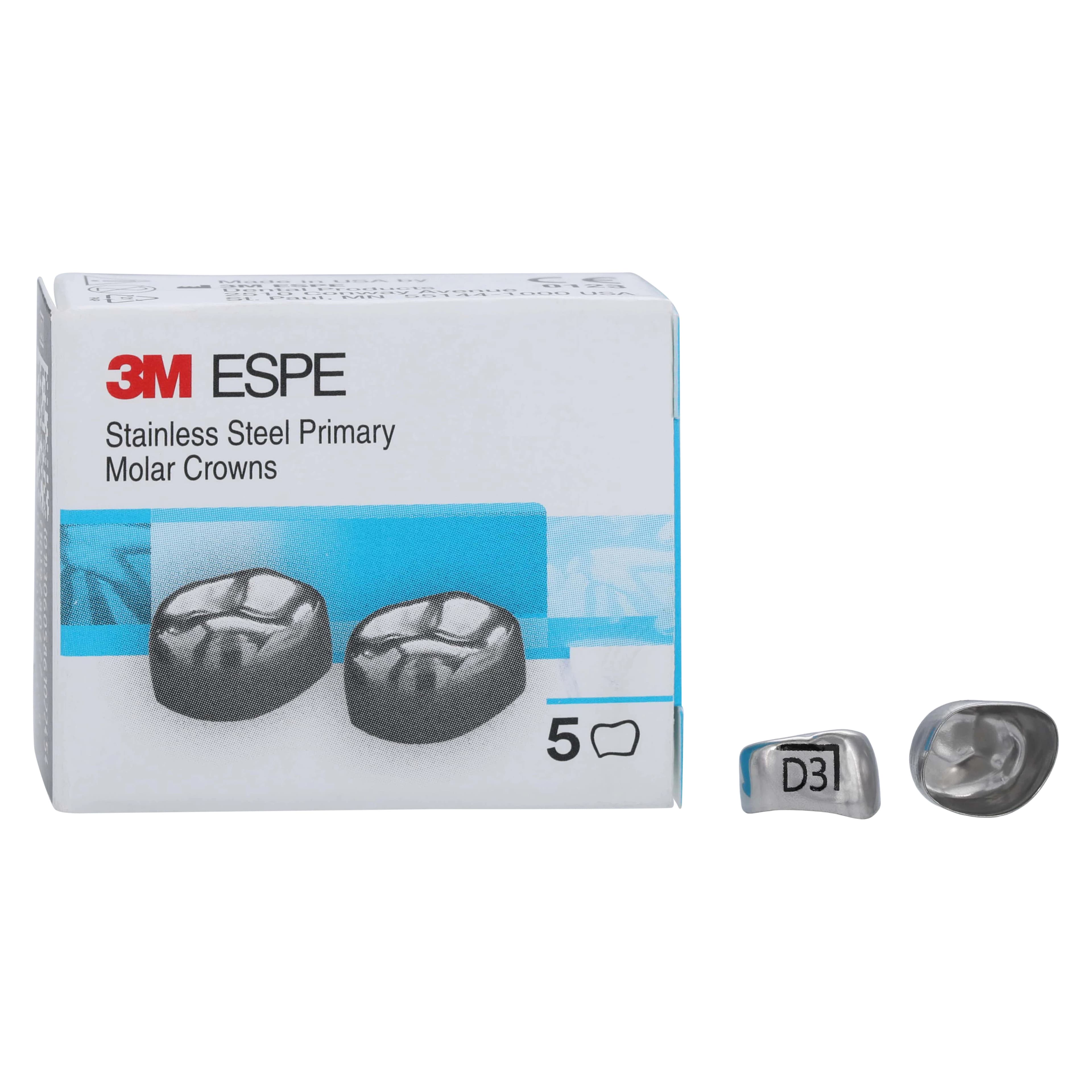 3M Crowns SS 1st Primary Molar, Size DLR3, Lower Right, Preformed Temporary, 5/Box thumbnail 2