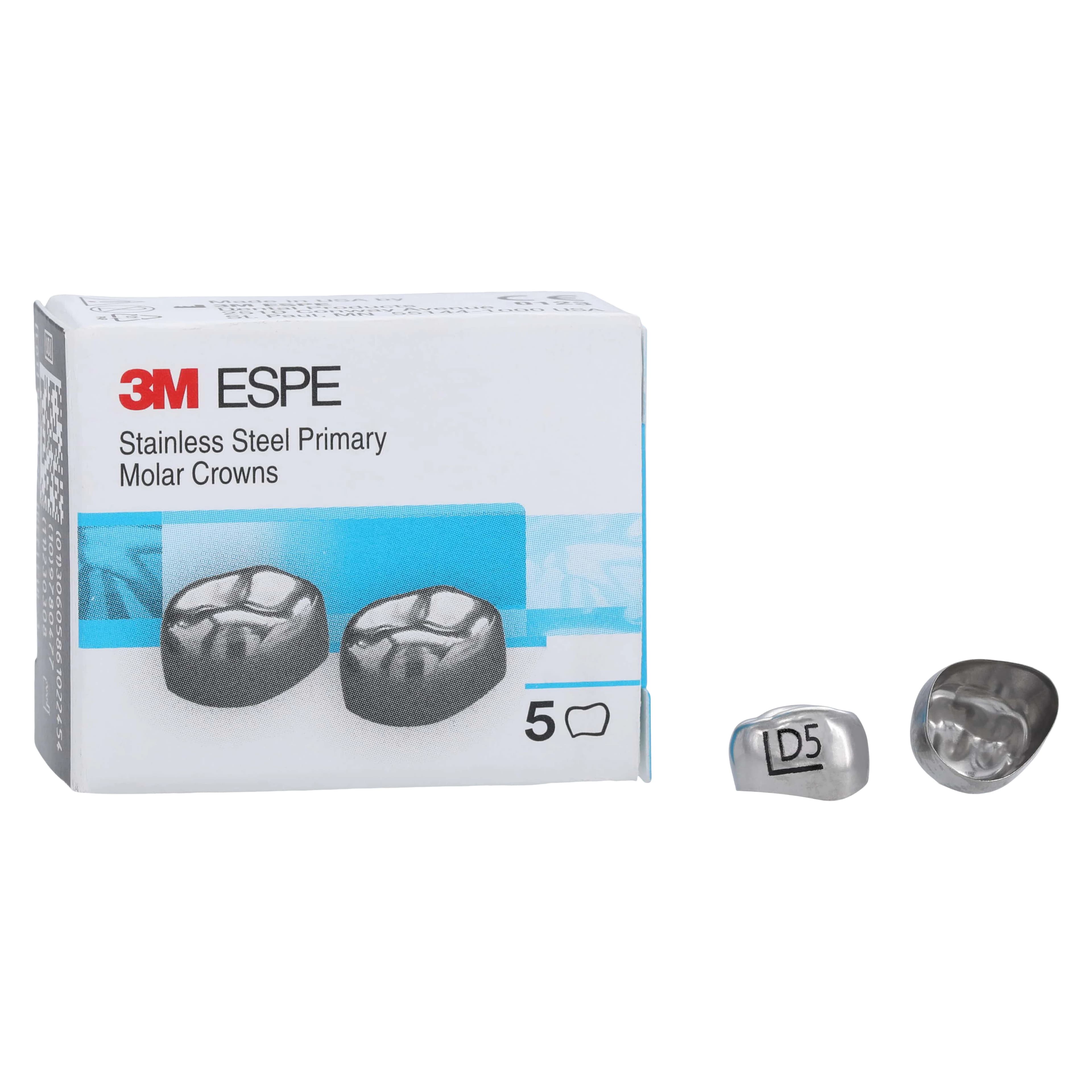 3M Crowns SS 1st Primary Molar, Size DUL5, Upper Left, Preformed Temporary, 5/Box - 3M Crowns SS 1st Prim Mol - Image 1