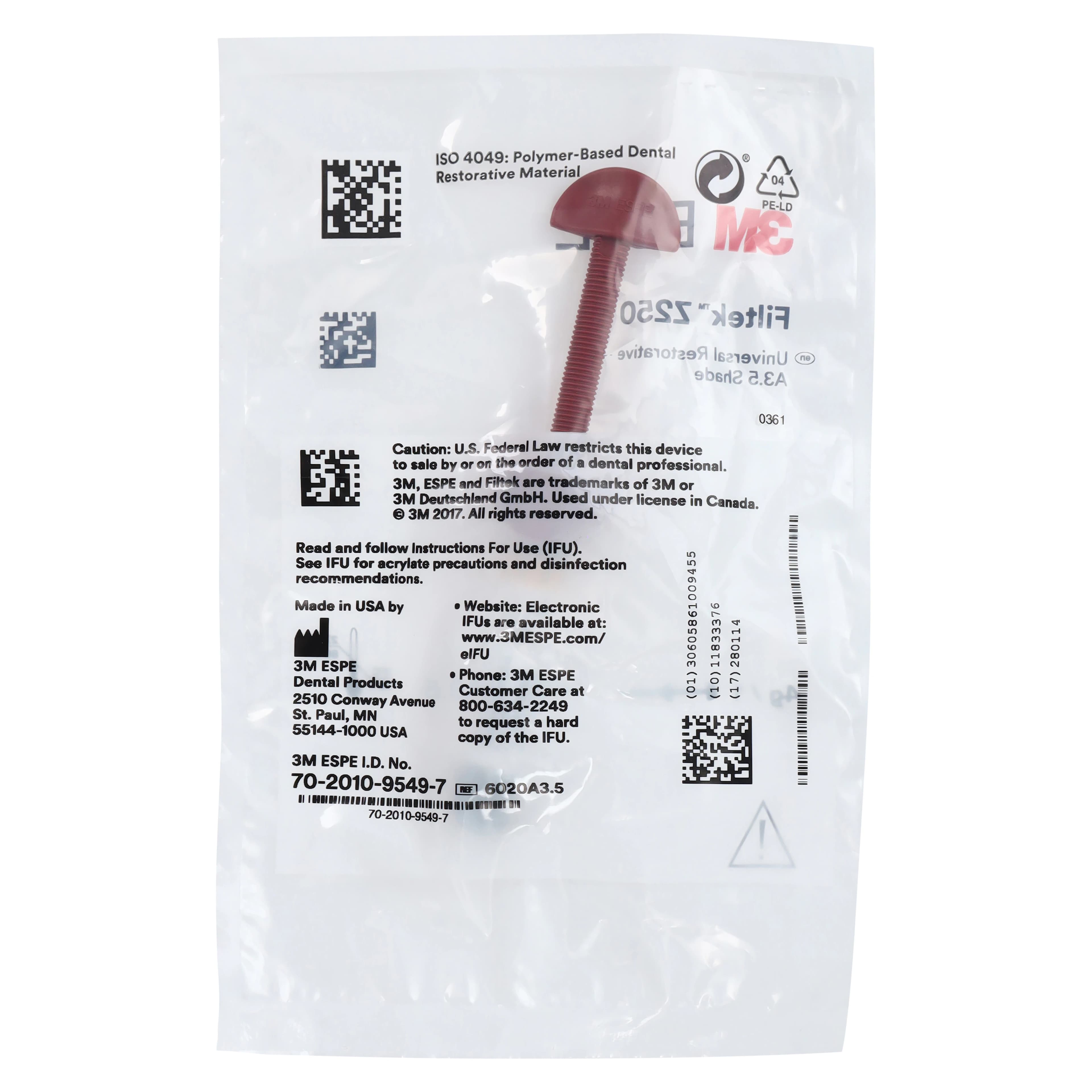 3M Filtek Z250 Universal Restorative Composite, Syringe Refill, 4g, Shade A3.5, 6020A3.5 thumbnail 4