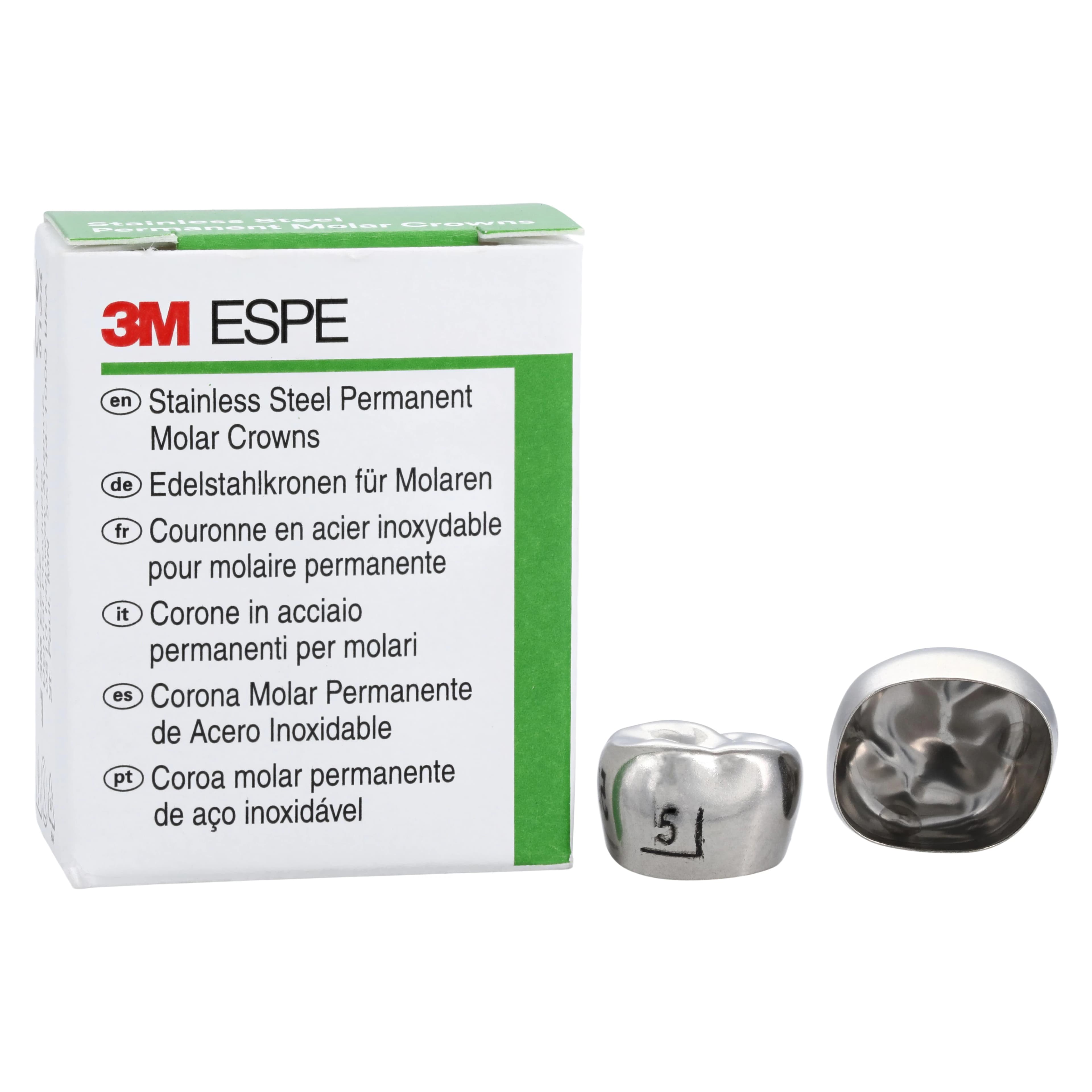 3M™ ESPE™ Stainless Steel Permanent Molar Crowns, Size 6UR5, Upper Right First Permanent Molar, Box of 5 - 3M™ ESPE™ SS Crowns Size 6UR5 1st Permanent Molar Box of 5 - Image 1