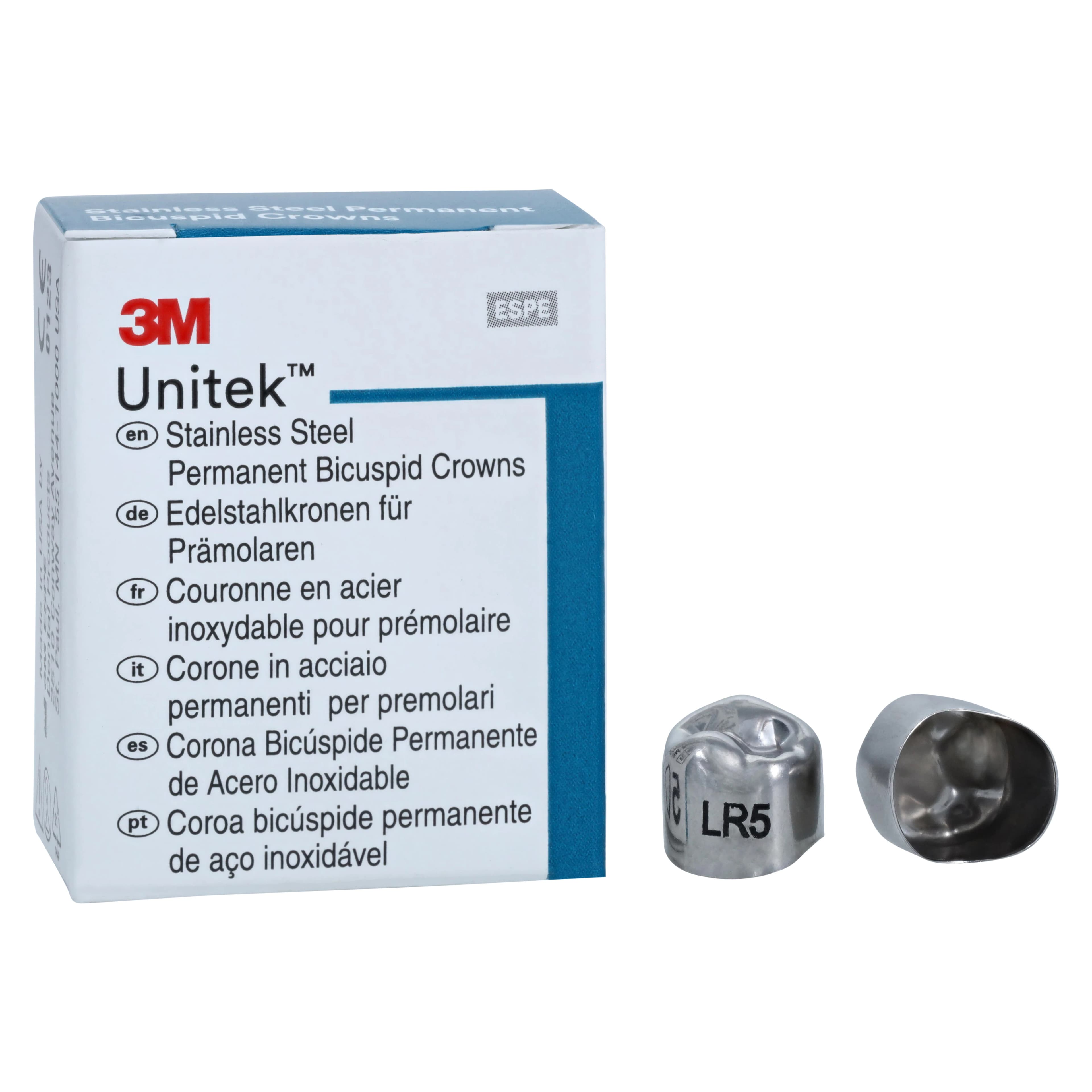 3M Unitek Stainless Steel Permanent Bicuspid Crown, Lower Right Second Bicuspid, Size 5 (5LR), Box of 5, 900645 thumbnail 2