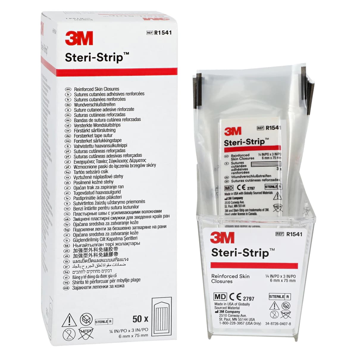 3M Steri-Strip Adhesive Skin Closures, Reinforced, 1/4" x 3", 50/Box, R1541 thumbnail 2