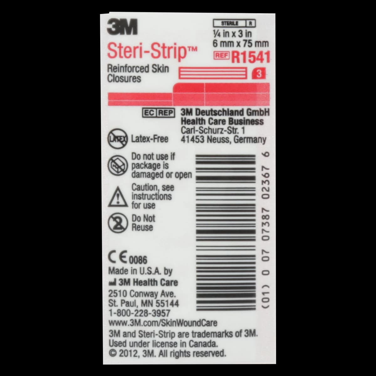3M Steri-Strip Adhesive Skin Closures, Reinforced, 1/4" x 3", 50/Box, R1541 - 3M STERI-STRIP ADHESIVE SKIN CLOSURES R1541 - Image 1