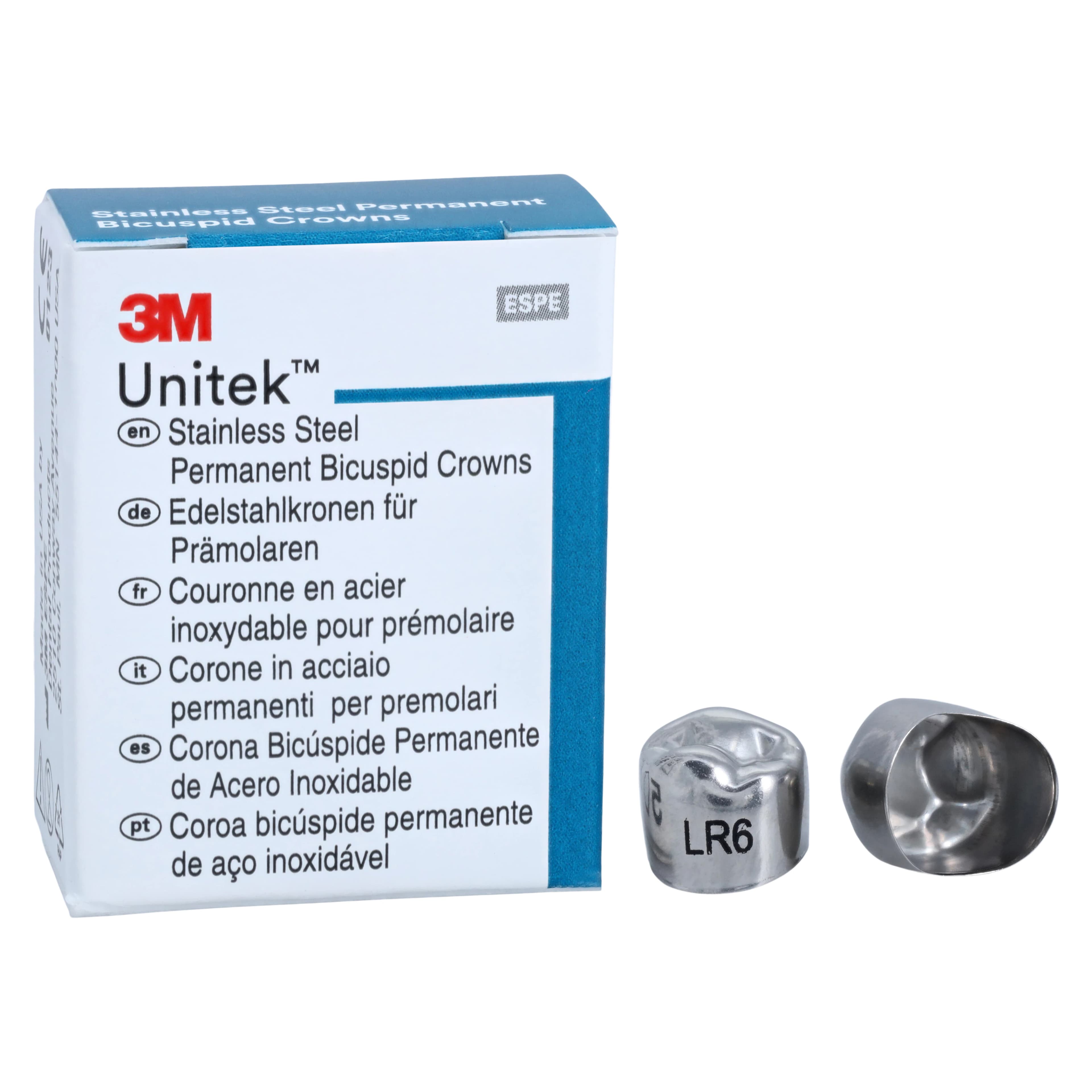 3M Unitek Stainless Steel Permanent Crown, Second Bicuspid, Lower Right, Size 6 (LR-6), Refill Box of 5, 900646 thumbnail 2
