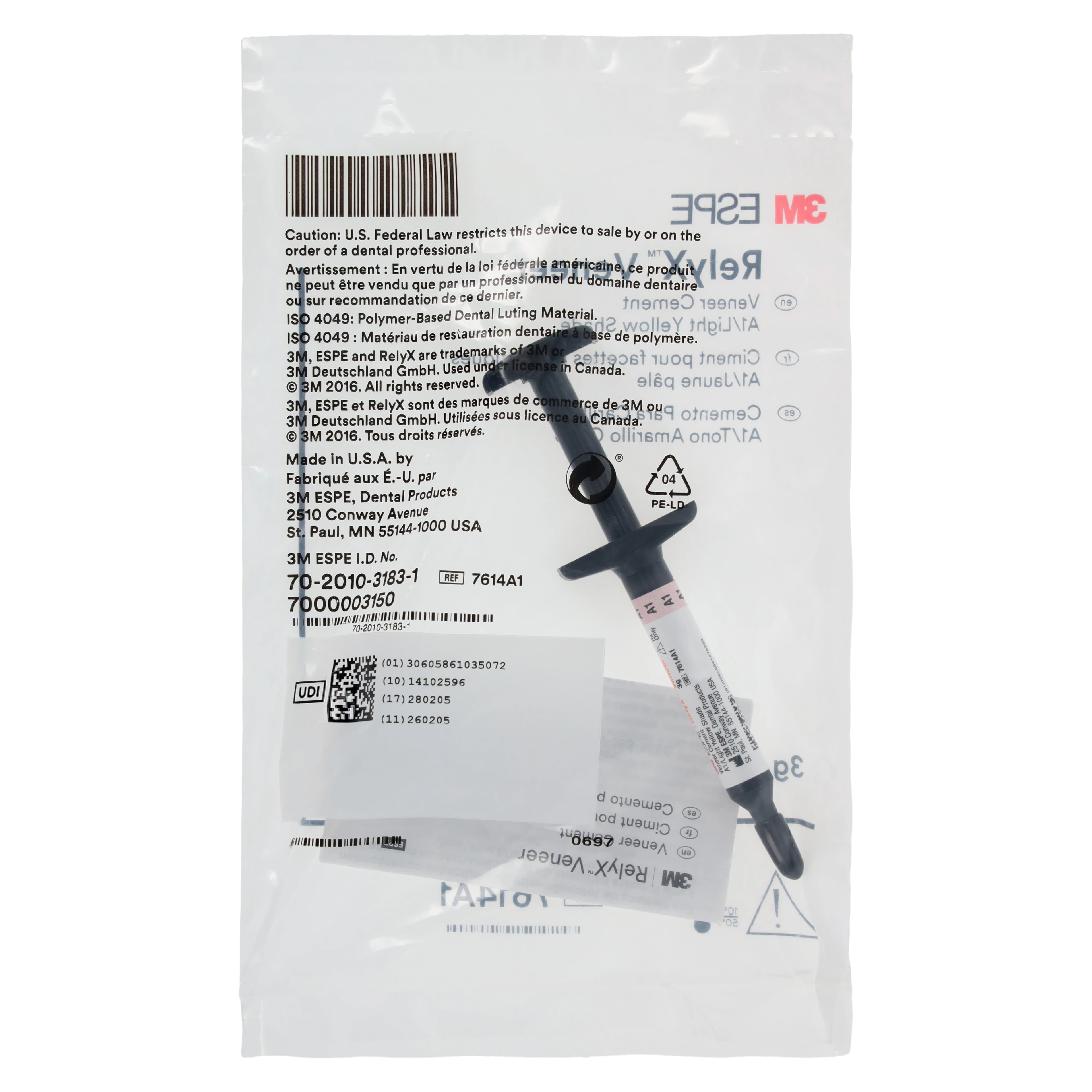 3M RelyX Veneer Cement Syringe Refill, A1/Light Yellow, 3 g, 7614A1 thumbnail 3