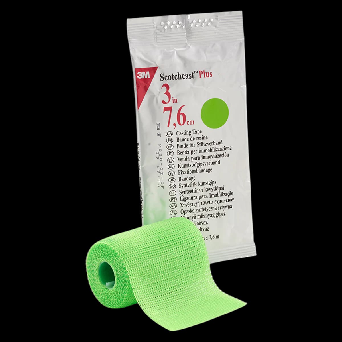 3M Scotchcast Plus Casting Tape, 3" x 4 yds, Bright Green, 10/Case, 82003V - 3M SCOTCHCAST PLUS CASTING TAPE, 82003V - Image 1