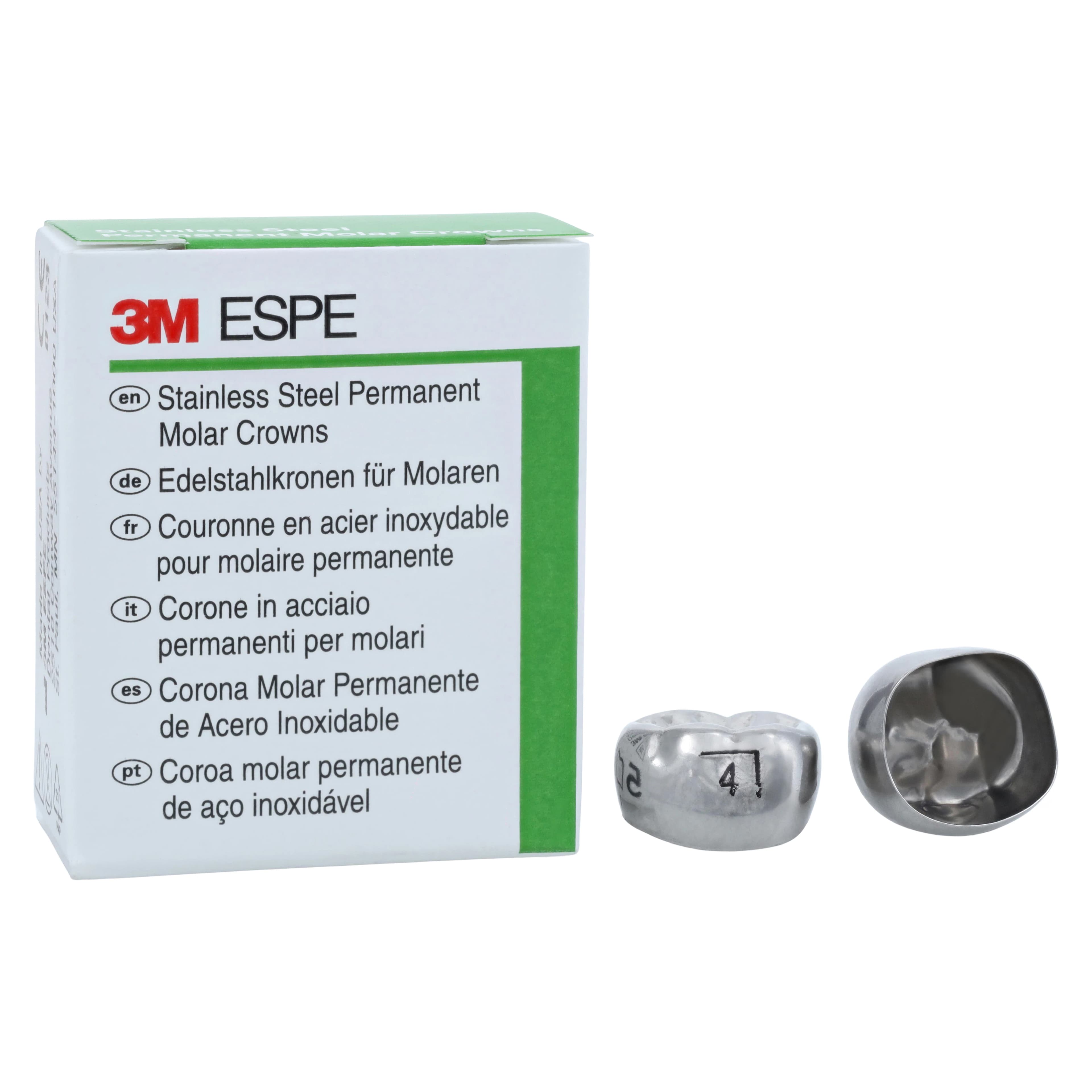 3M™ ESPE™ Stainless Steel Permanent Molar Crown, Size 6LR4 (Lower Right First Permanent Molar), Box of 5 - 3M™ ESPE™ SS Crowns Size 6LR4 1st Permanent Molar Box of 5 - Image 1