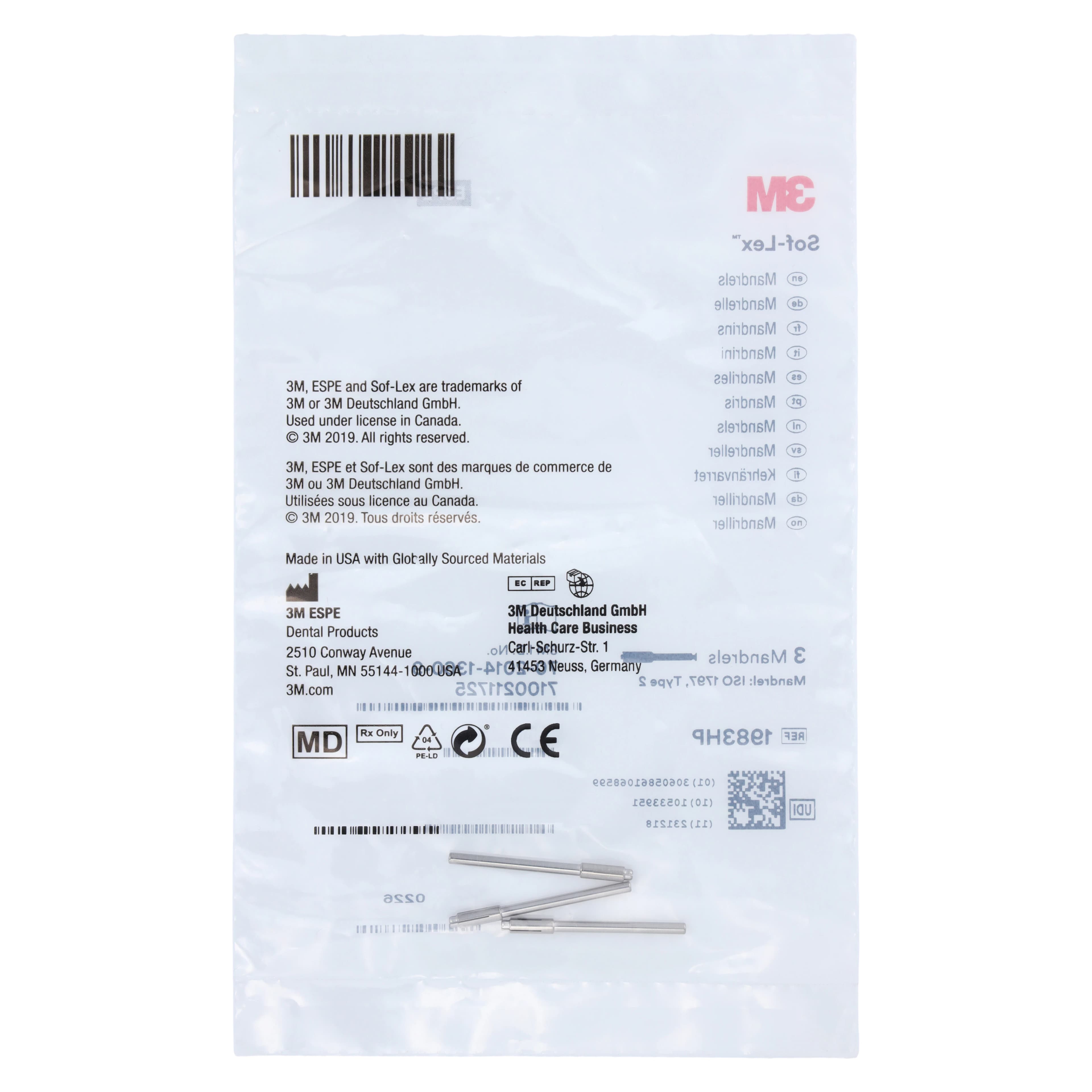 3M Sof-Lex Pop-On Mandrel HP (Straight Handpiece), Refill Pack of 3, 1983HP - 3M&trade; Sof-Lex&trade; Contouring and Polishing System - Mandrels - HP - Image 1