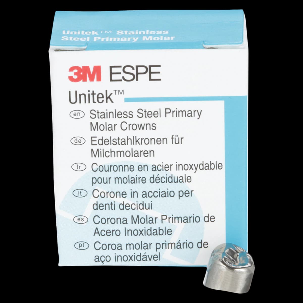 3M Unitek Stainless Steel Primary Molar Crown, Lower Right First Molar, Size 4 (LR4), 5/Pk, 900144 - Unitek Stainless Steel Crown, 1st Primary Molar, Lower Right, Size 4, 5/Pk, 900144 - Image 1