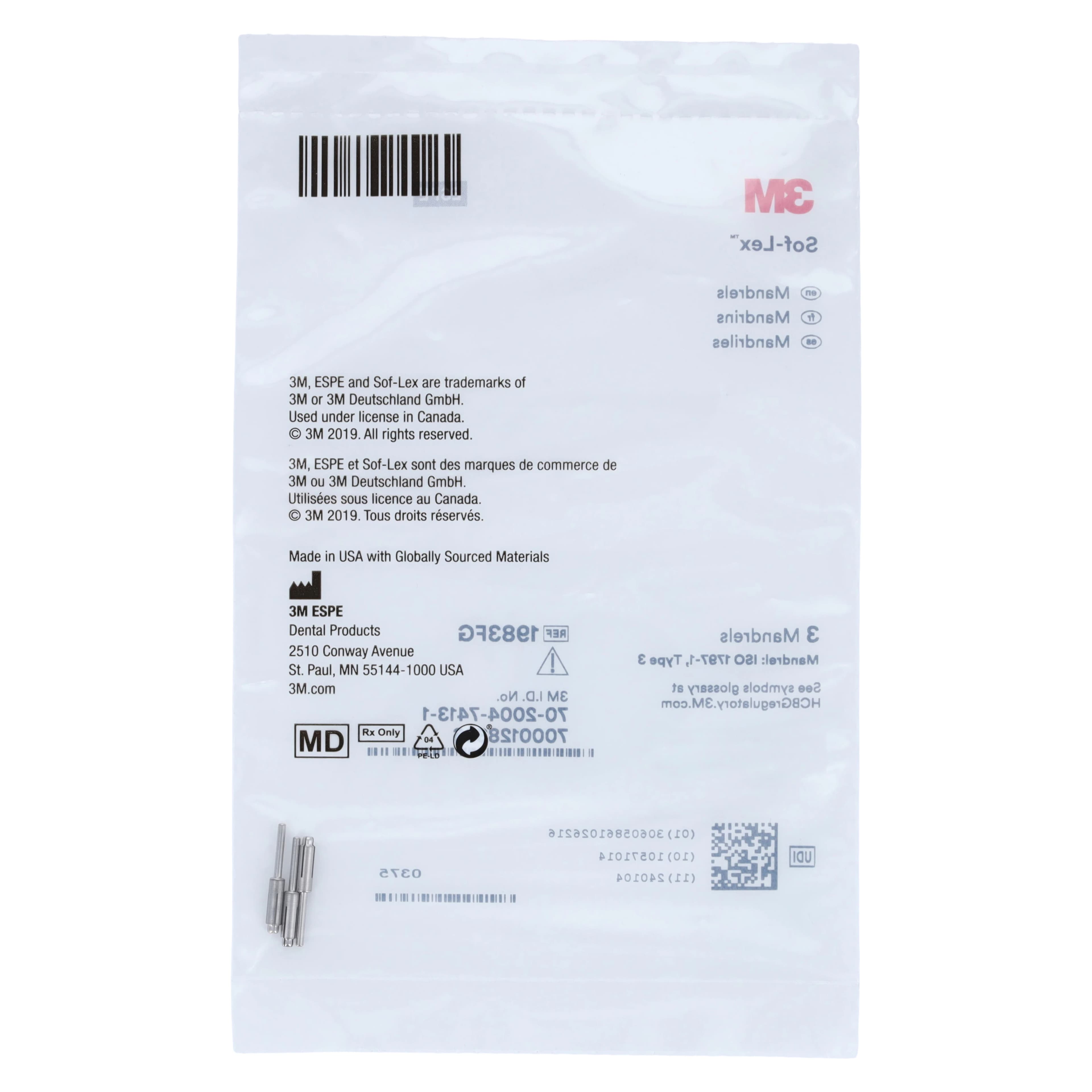 3M Sof-Lex Contouring and Polishing System Mandrels, Friction Grip (FG), Pop-On, Refill, 3/Pkg, 1983FG - 3M&trade; Sof-Lex&trade; Contouring and Polishing System - Mandrels - FG - Image 1