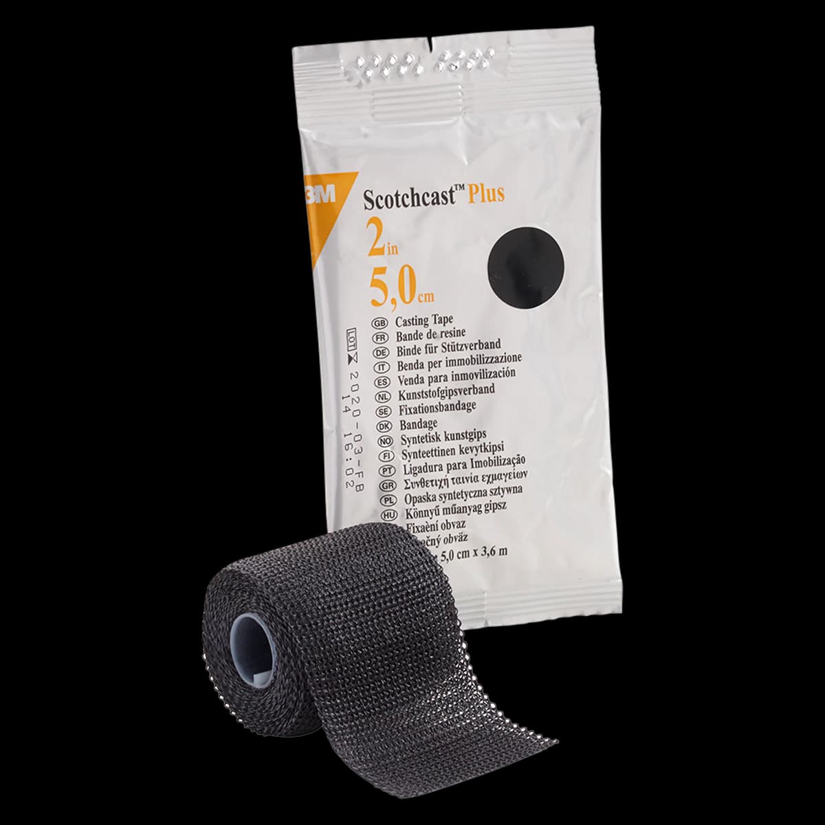 3M Scotchcast Plus Fiberglass Casting Tape, 2" x 4 yds, Black, 10/Case, 82002A - 3M SCOTCHCAST PLUS CASTING TAPE 82002A - Image 1