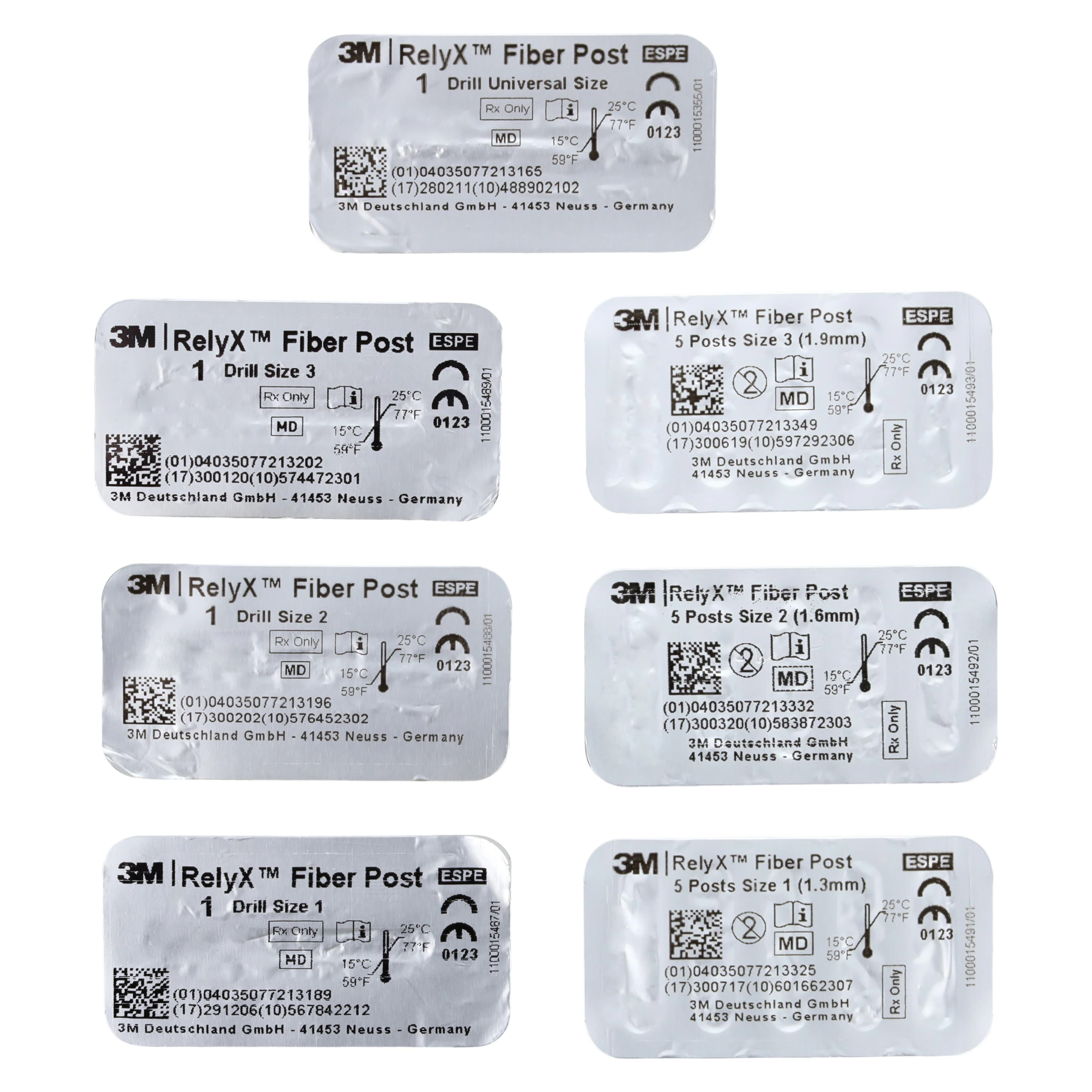 3M RelyX Fiber Post Intro Kit, 56860, 15 Posts (5 Each Size 1/2/3), 4 Drills, 20 Elongation Tips thumbnail 3