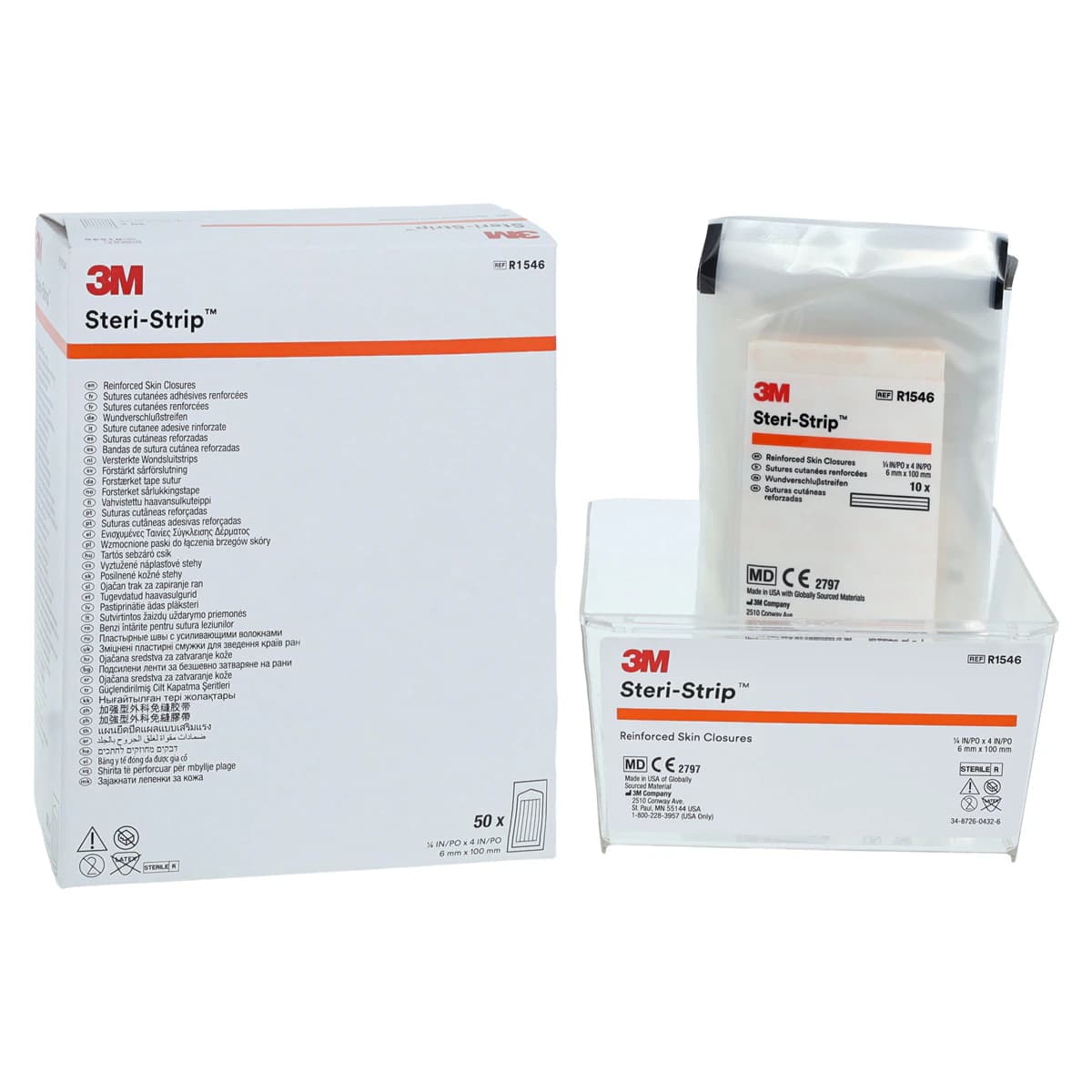 3M Steri-Strip Adhesive Skin Closures, Reinforced, 1/4" x 4", 50/Box, R1546 thumbnail 2