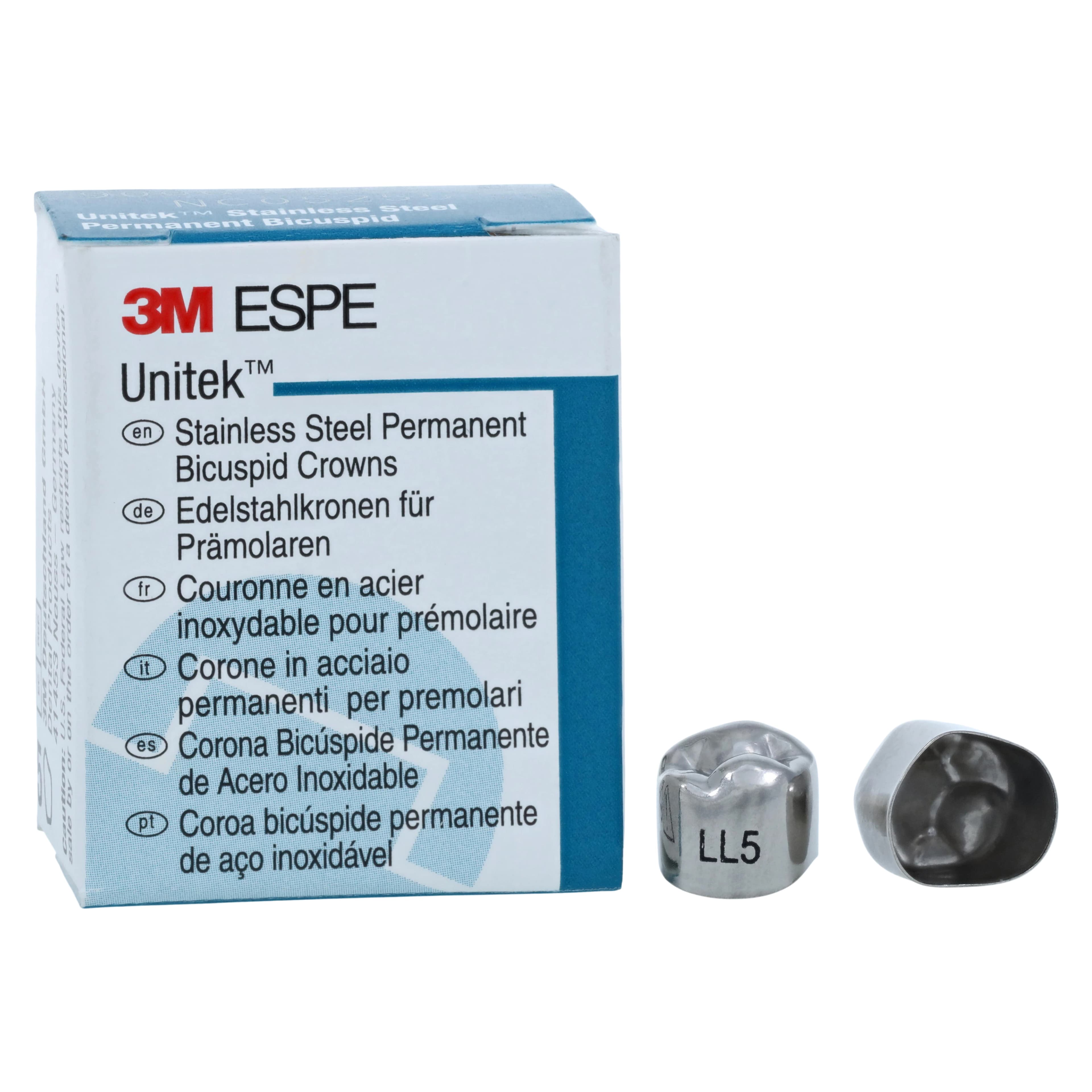 3M Unitek Stainless Steel Permanent Bicuspid Crown, Lower Left Second Bicuspid, Size 5 (5LL), Box of 5, 900635 thumbnail 2