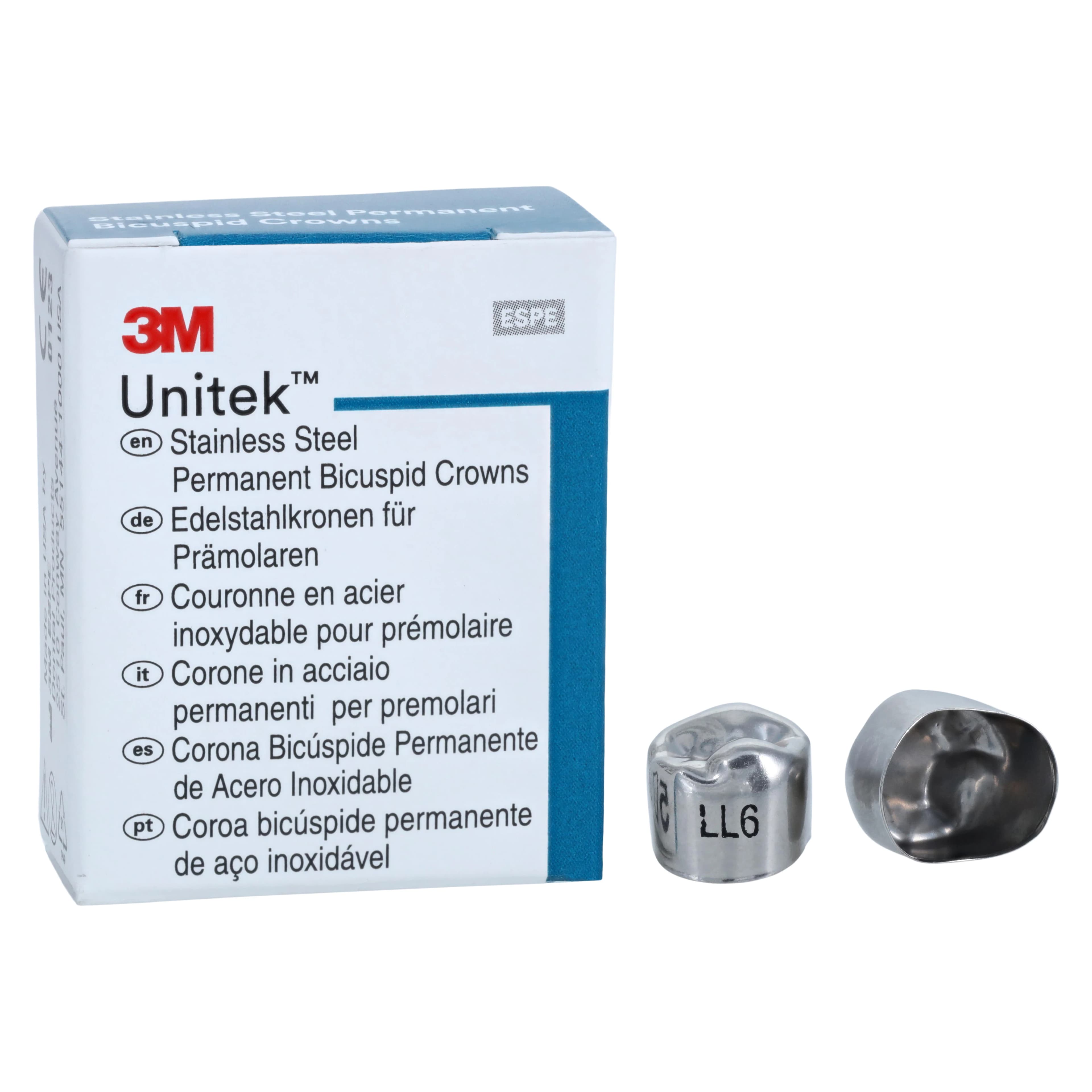 3M Unitek Stainless Steel Permanent Bicuspid Crown, Lower Left Second Bicuspid, Size 6 (6LL), Box of 5, 900636 thumbnail 2