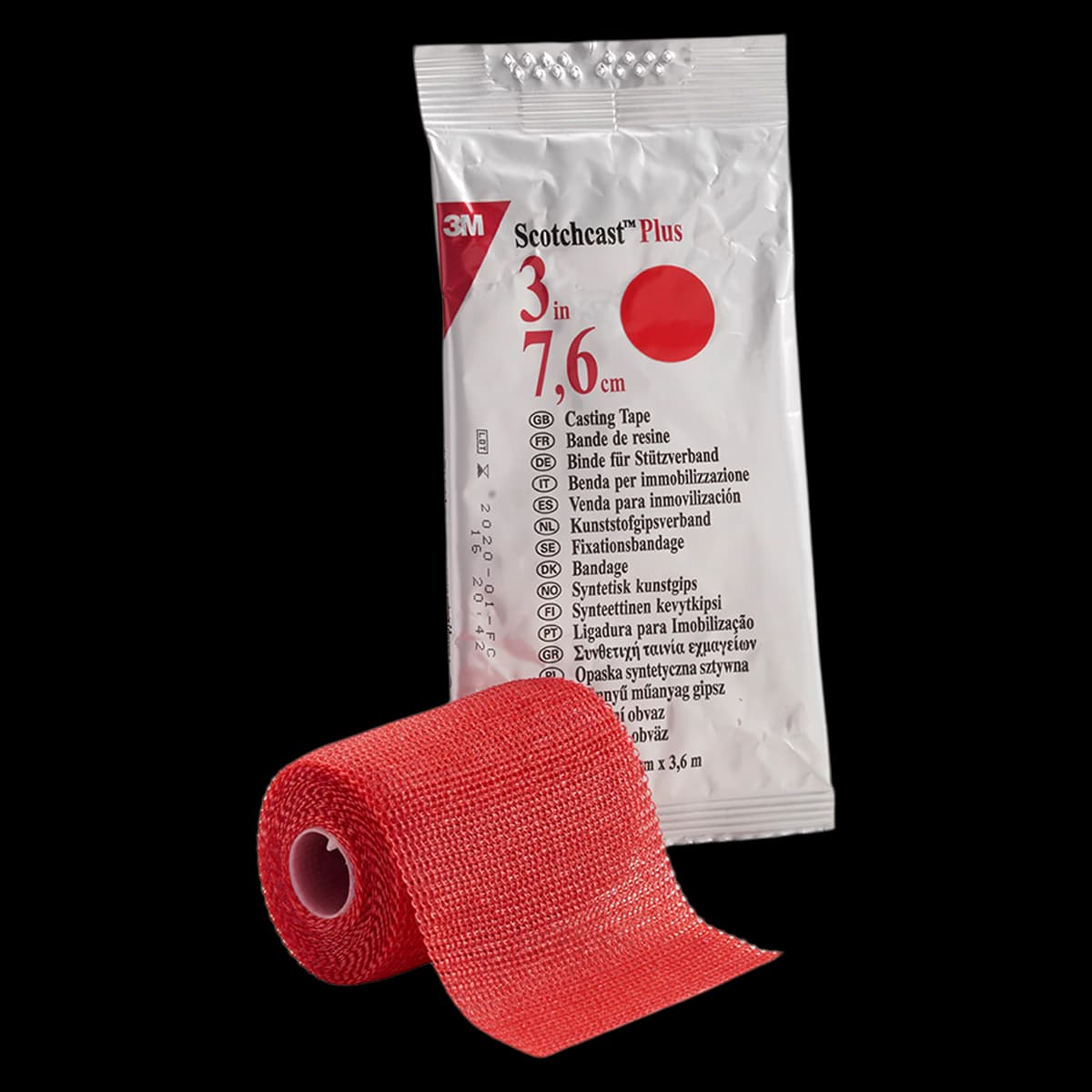 3M Scotchcast Plus Casting Tape, Fiberglass, 3 in x 4 yds, Red, 10/Case, 82003R - 3M SCOTCHCAST PLUS CASTING TAPE, 82003R - Image 1