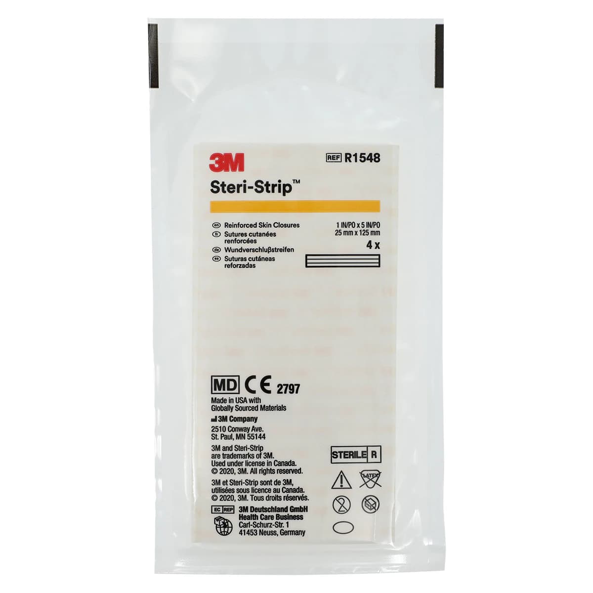 3M Steri-Strip Adhesive Skin Closures, Reinforced, 1" x 5", White, Sterile, 25/Box, R1548 thumbnail 3