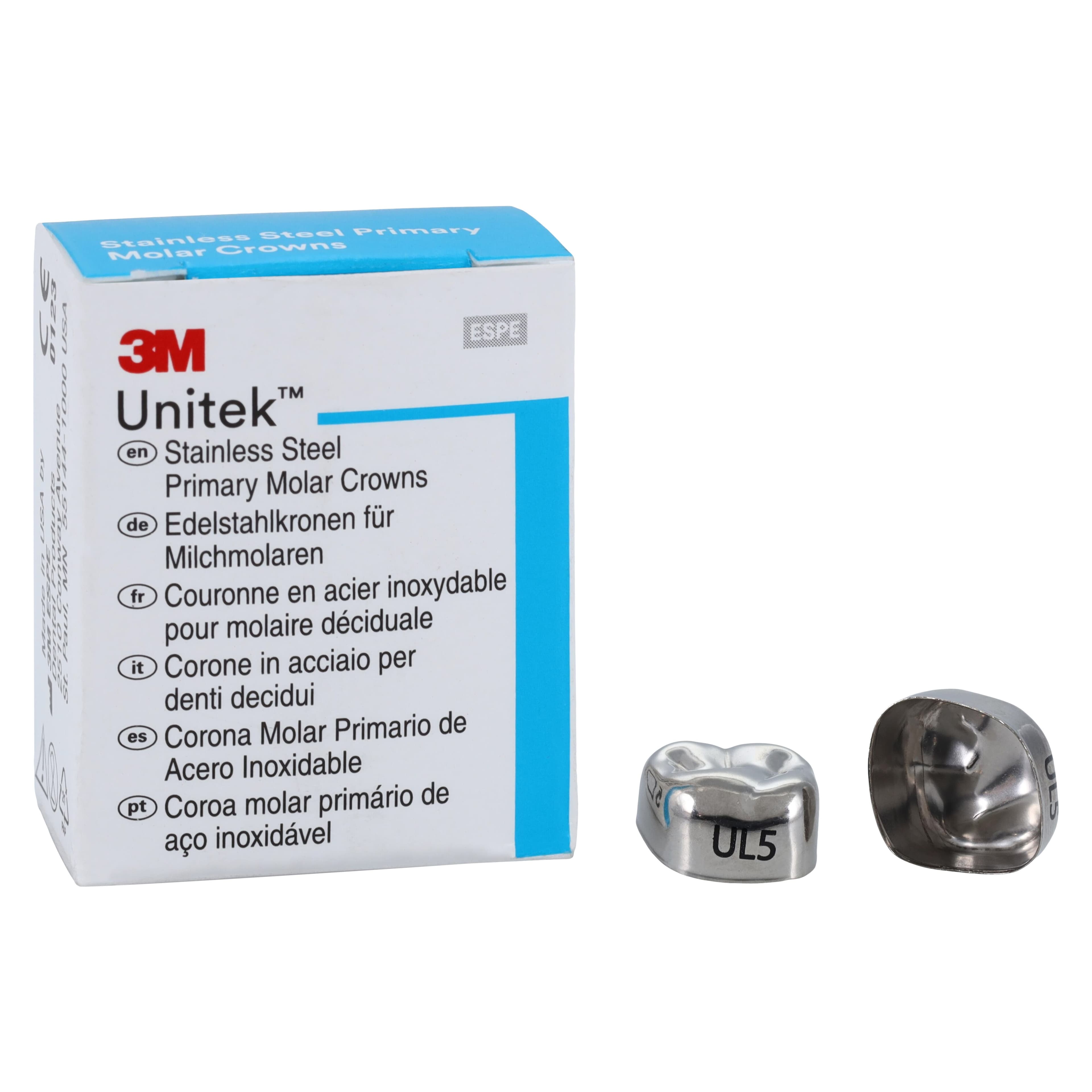 3M Unitek Stainless Steel Primary Molar Crowns, Upper Left Second Primary Molar, Size 5 (UL5), 5/Box, 900215 thumbnail 2