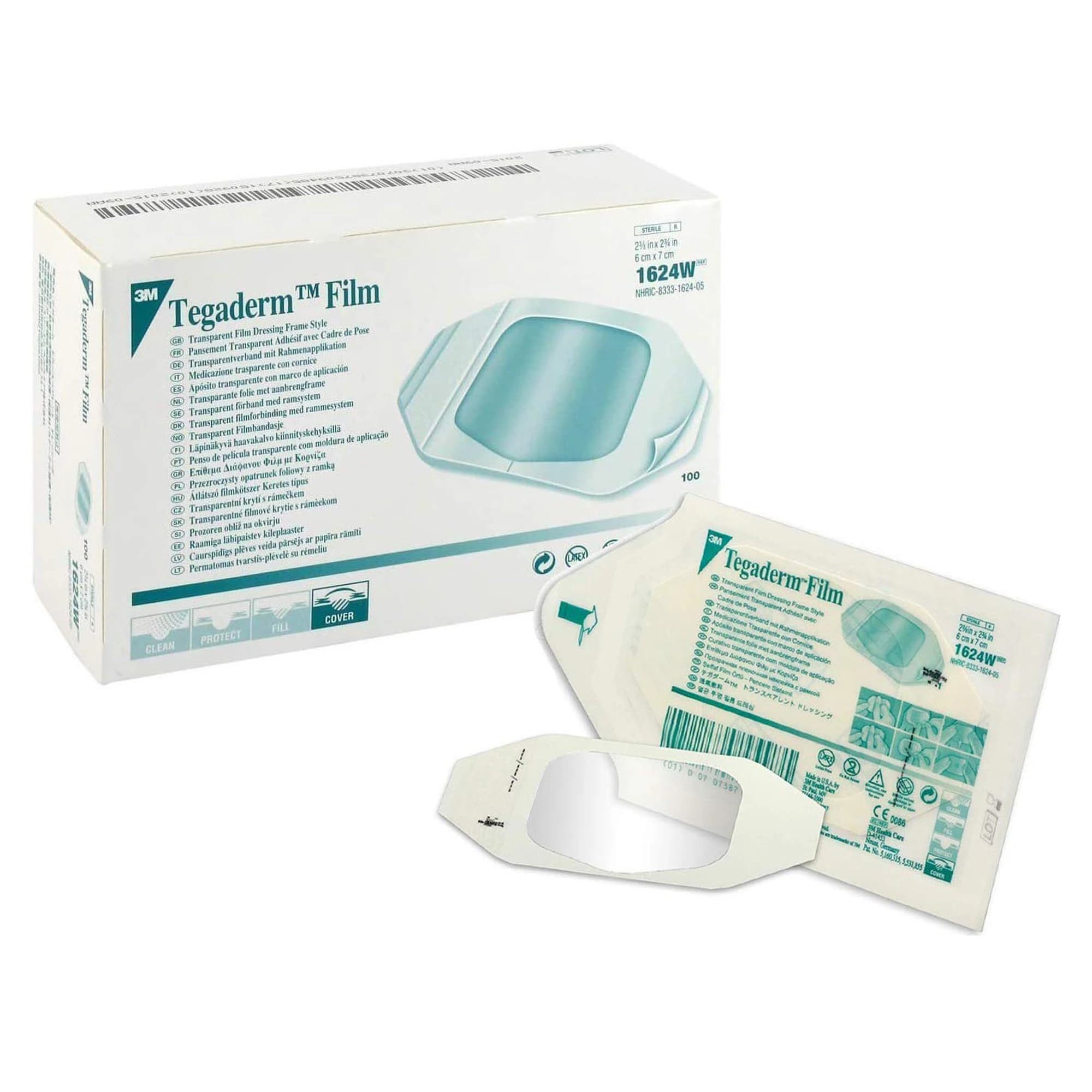 3M Tegaderm Transparent Film Dressing, 2-3/8" x 2-3/4", Sterile, Frame Style, 100/Box, 1624W thumbnail 2