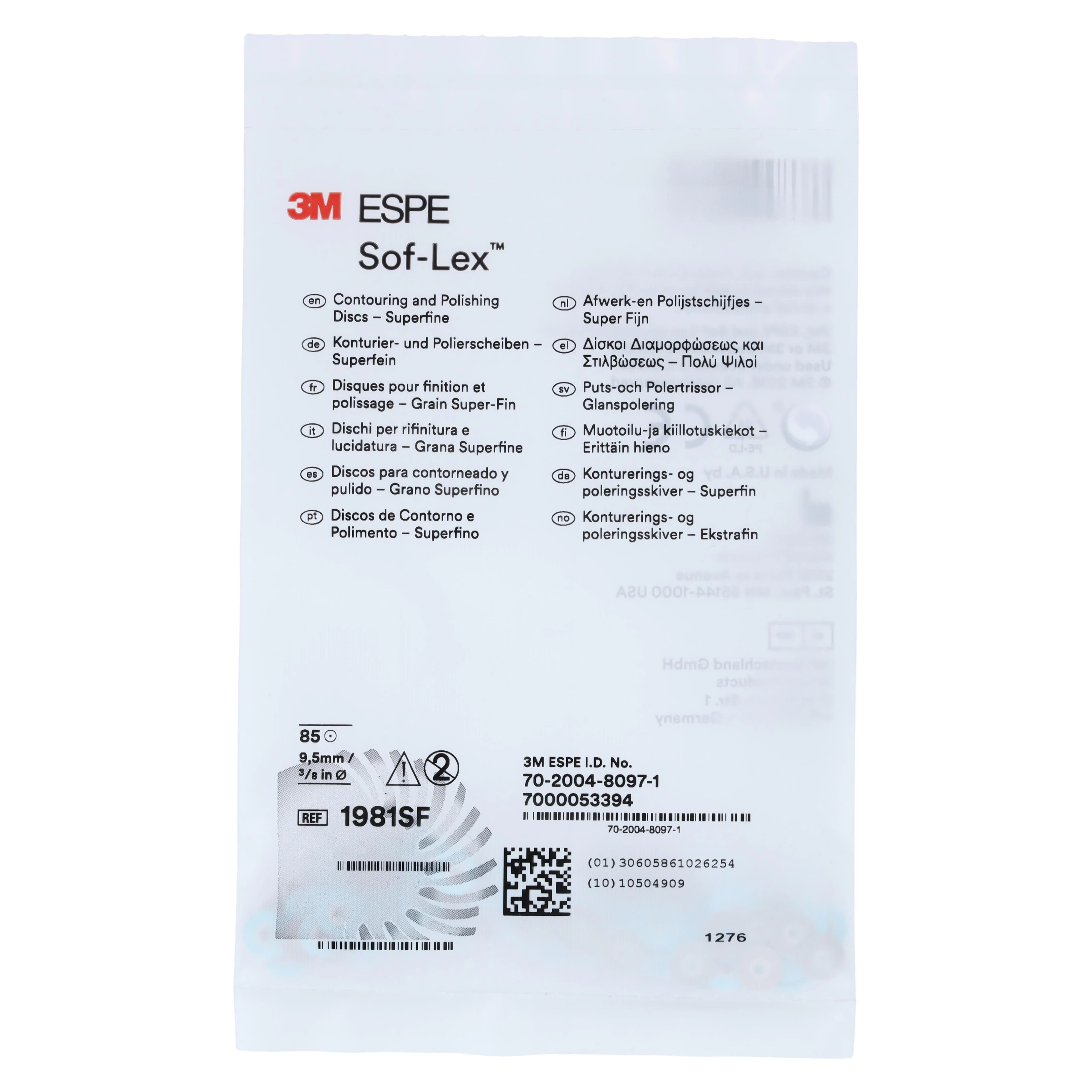 3M Sof-Lex Contouring and Polishing Discs, Pop-On, 3/8" Diameter, Superfine, Light Blue, 85/Pk, 1981SF thumbnail 3