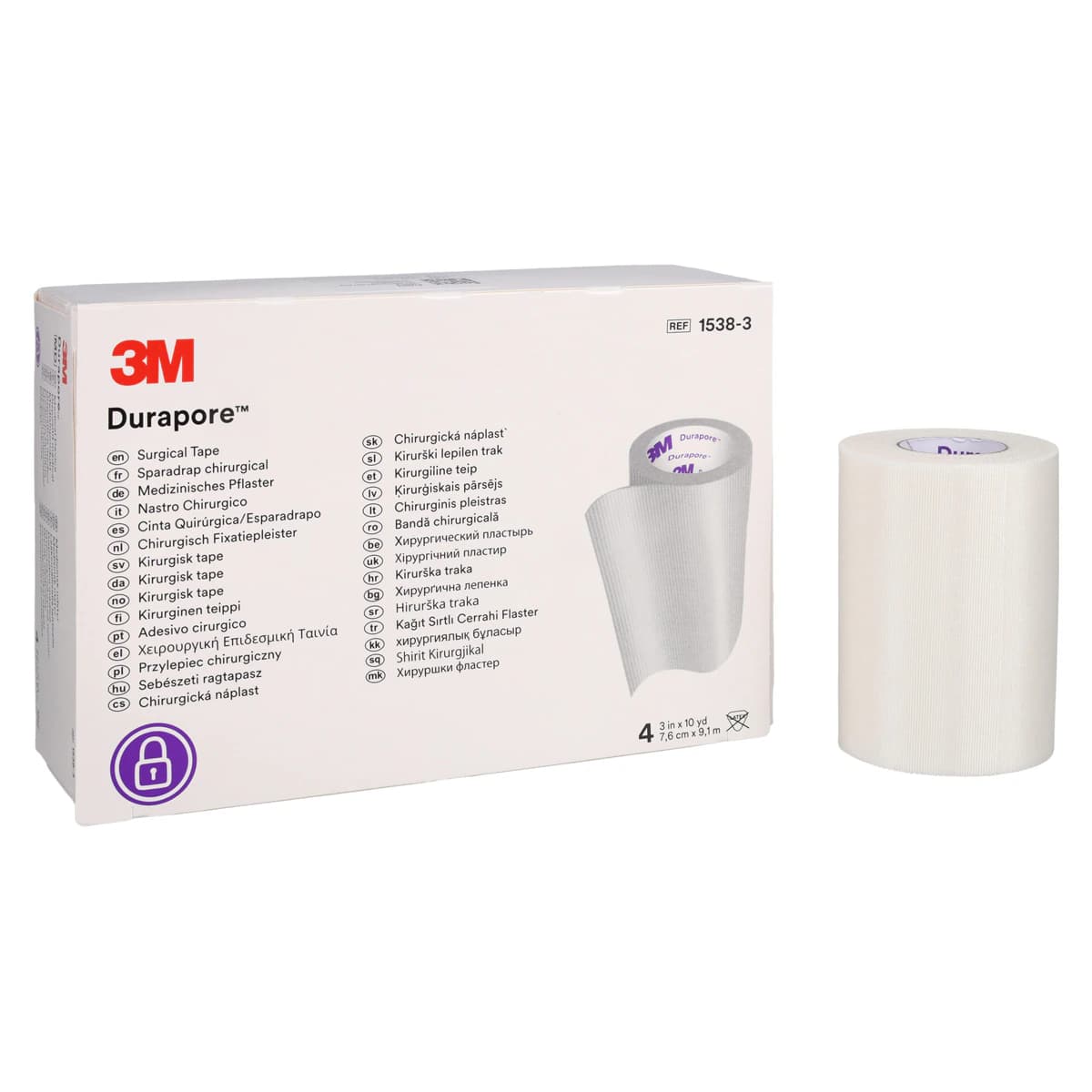 3M Durapore Surgical Tape, Silk Cloth, 3" x 10 yd, White, Non-Sterile, 4/Box thumbnail 2