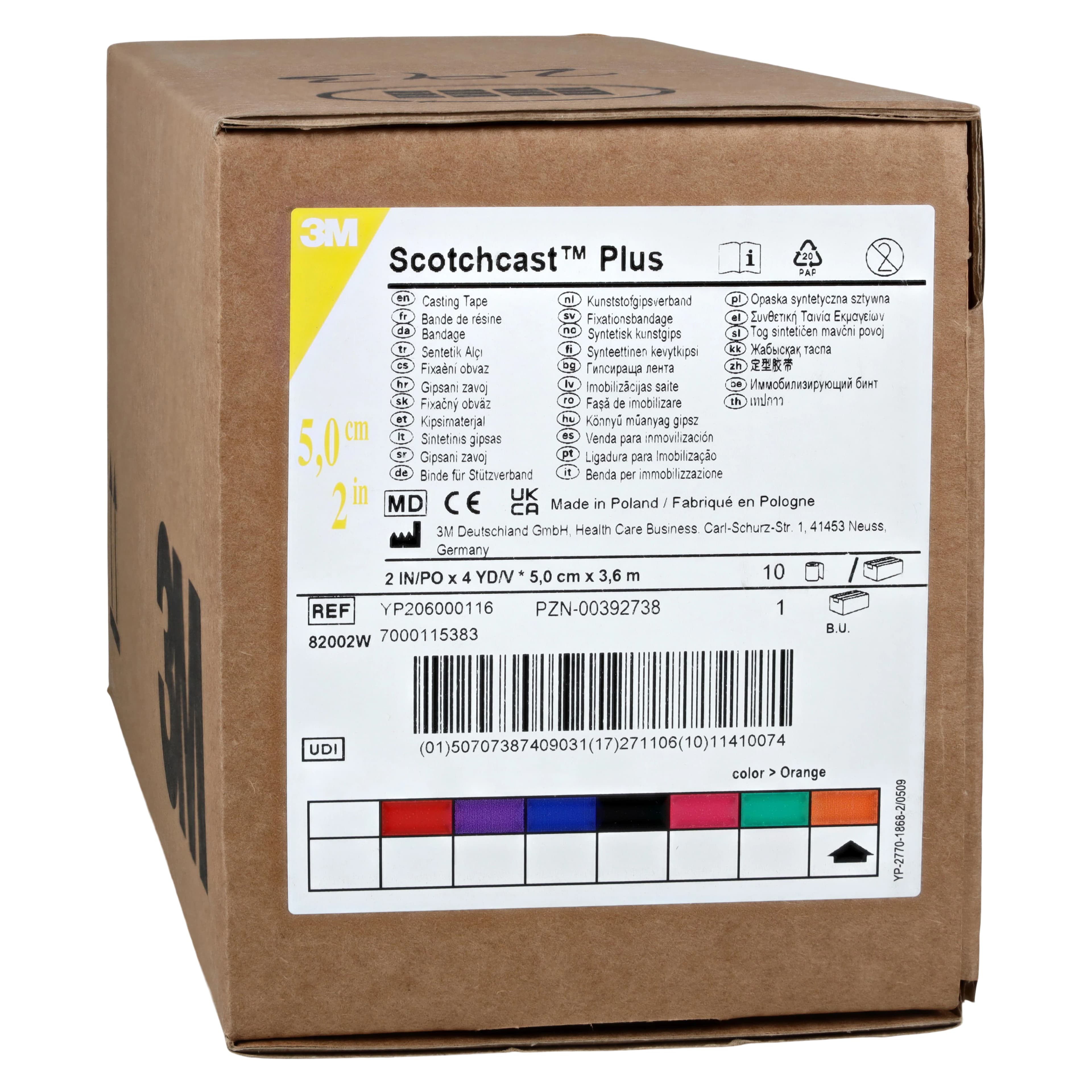 3M Scotchcast Plus Casting Tape, 2" x 4 yds, Bright Orange, 10/Case, 82002W - 3M SCOTCHCAST PLUS CASTING TAPE, 82002W - Image 1