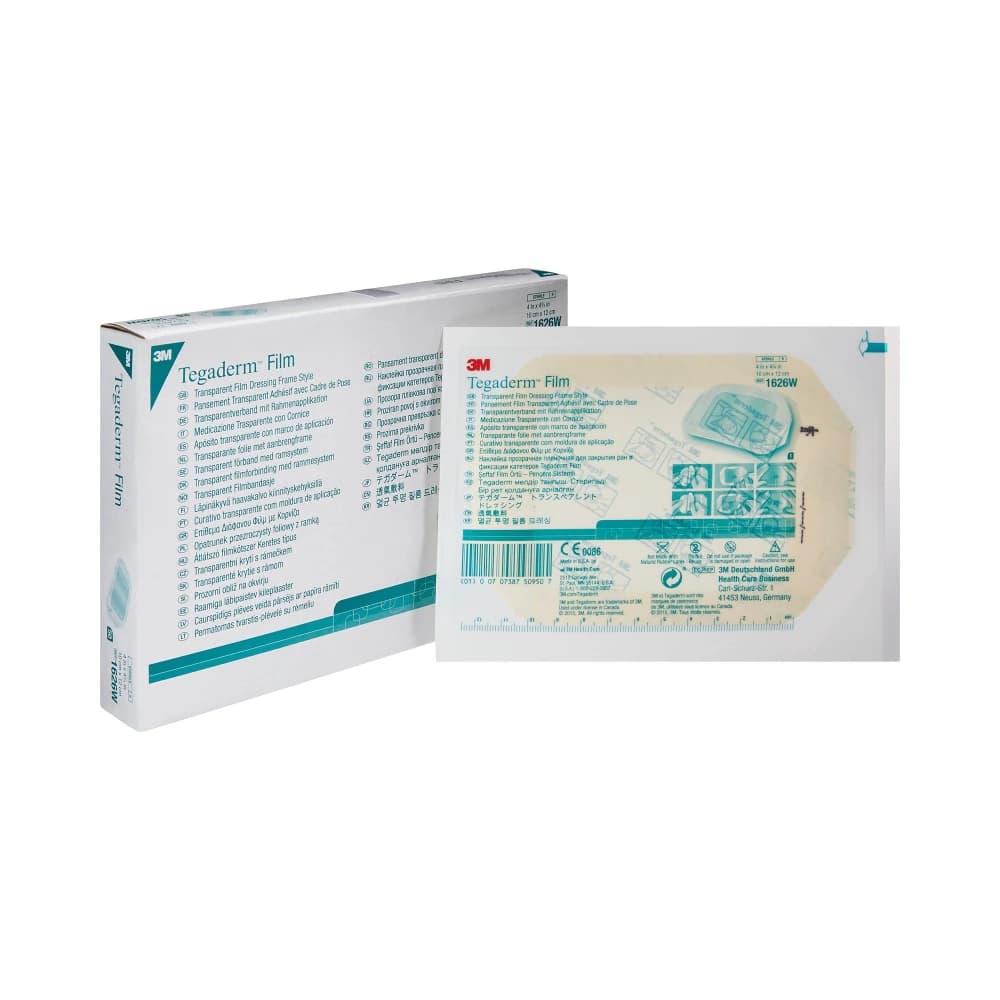 3M Tegaderm Transparent Film Dressing 1626W, Frame Style with Label, 4" x 4-3/4", Sterile, 50/Box - 3M TEGADERM TRANSPARENT FILM DRESSING 1626W - Image 1