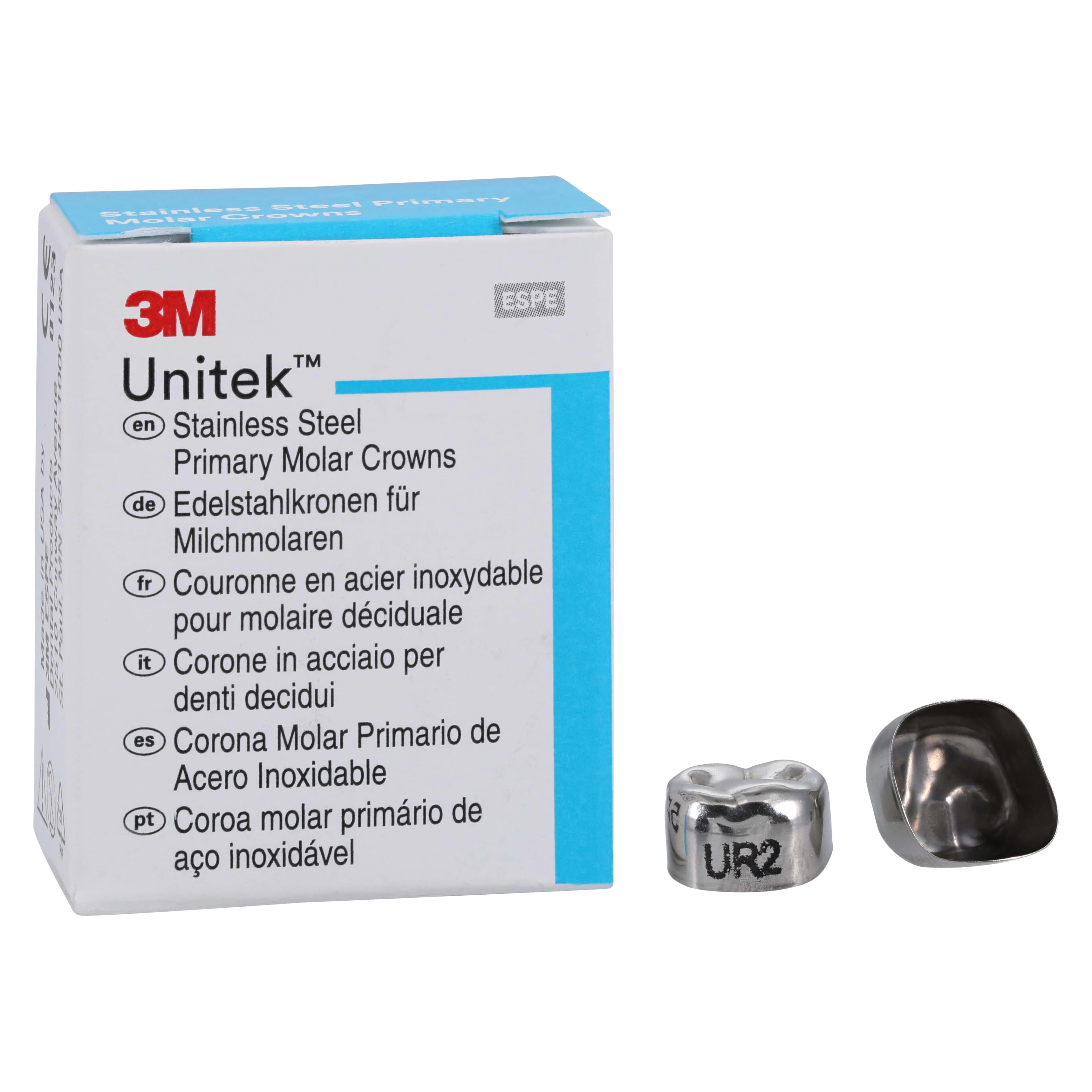 3M Unitek Stainless Steel Primary Molar Crowns, Upper Right Second Primary Molar, Size 2 (UR2), 5/Box, 900222 - 3M Unitek SS Primary Molar Crowns Upper Right Second Primary Molar Size 2 5Bx - Image 1