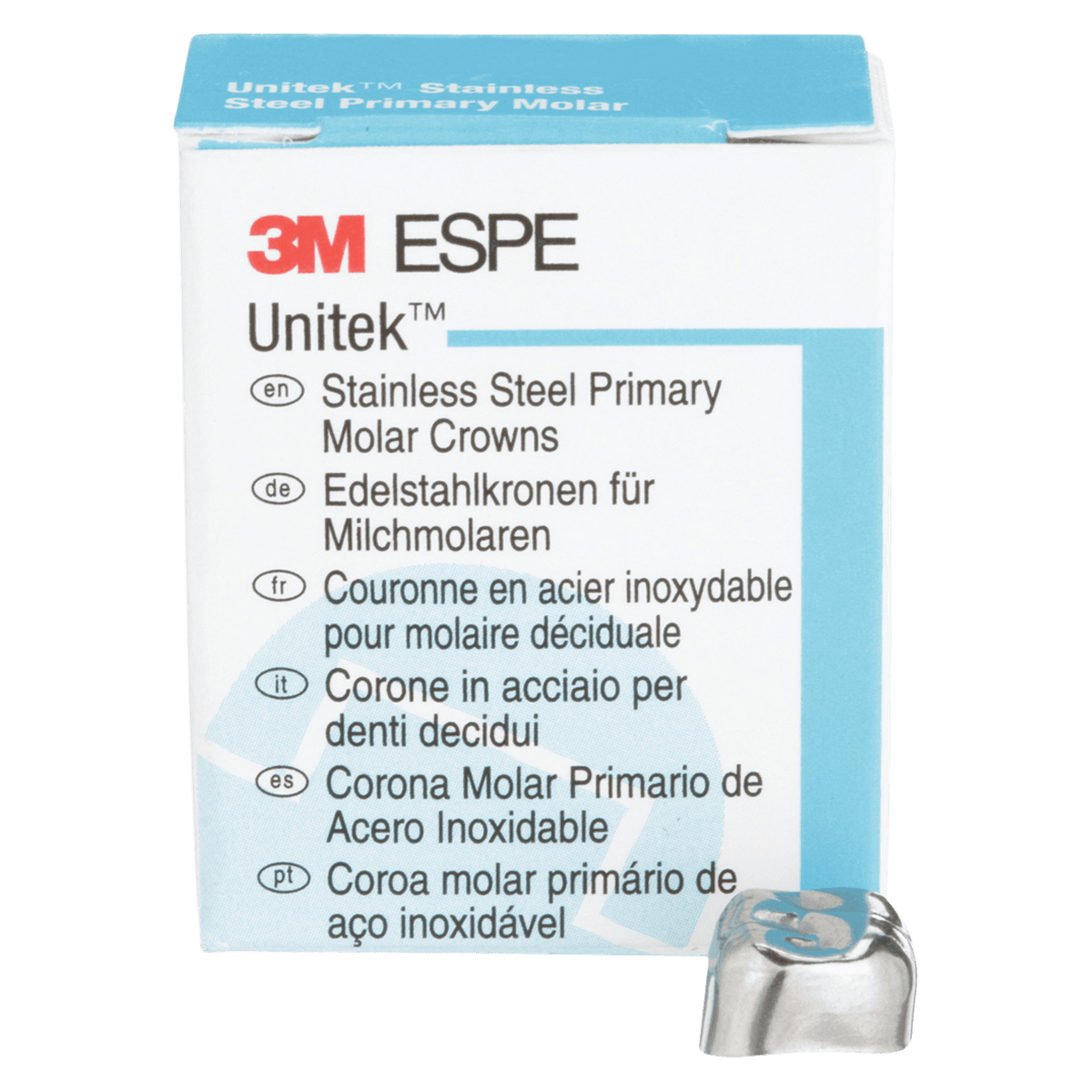 3M Unitek Stainless Steel Primary Molar Crowns, Upper Right Second Primary Molar, Size 2 (UR2), 5/Box, 900222 thumbnail 2