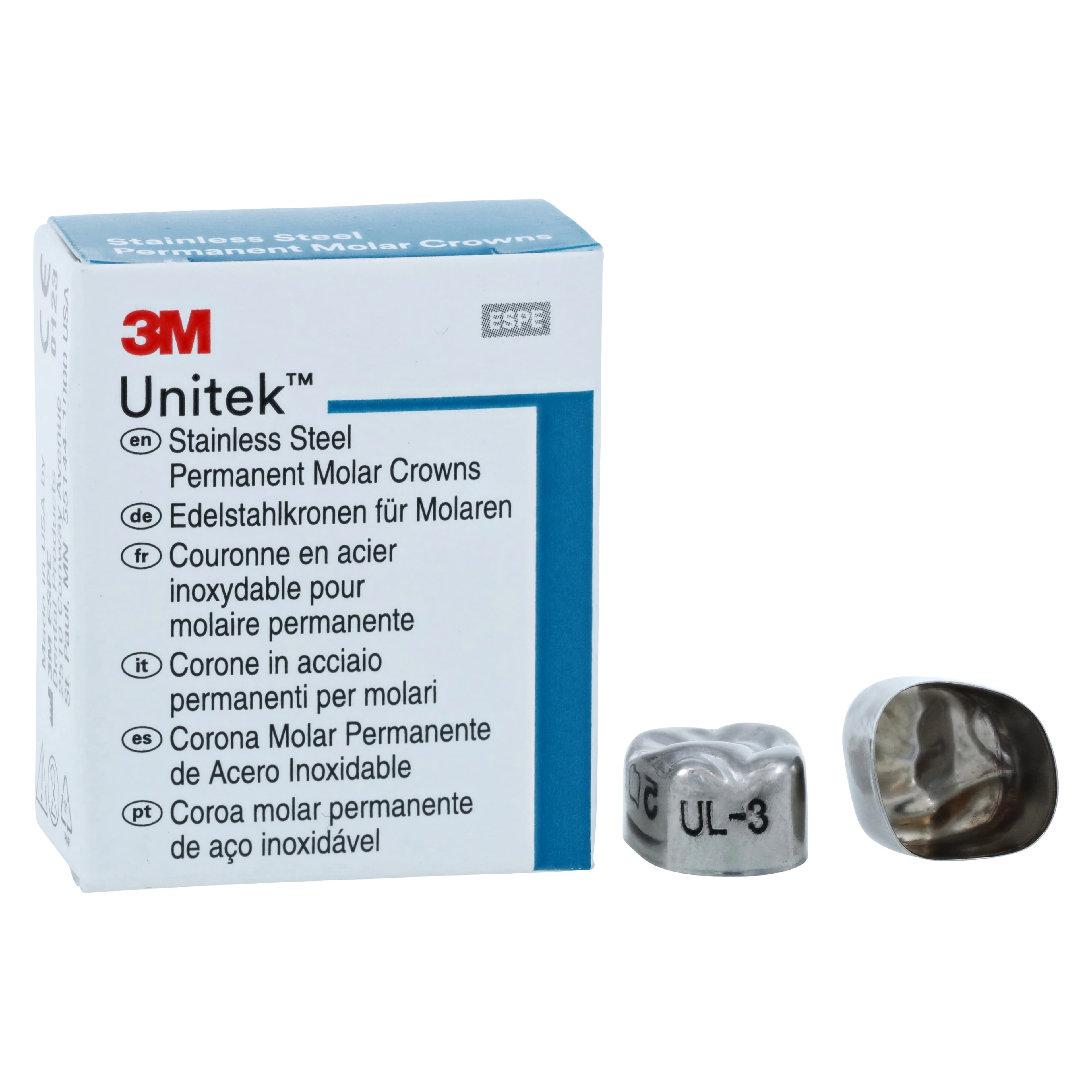 3M Unitek Stainless Steel Permanent Molar Crowns, Upper Left First Permanent Molar, Size 3 (3UL), 5/Box, 900313 - 3M Unitek SS Permanent Molar Crowns Upper Left First Permanent Molar Size 3 5Bx - Image 1