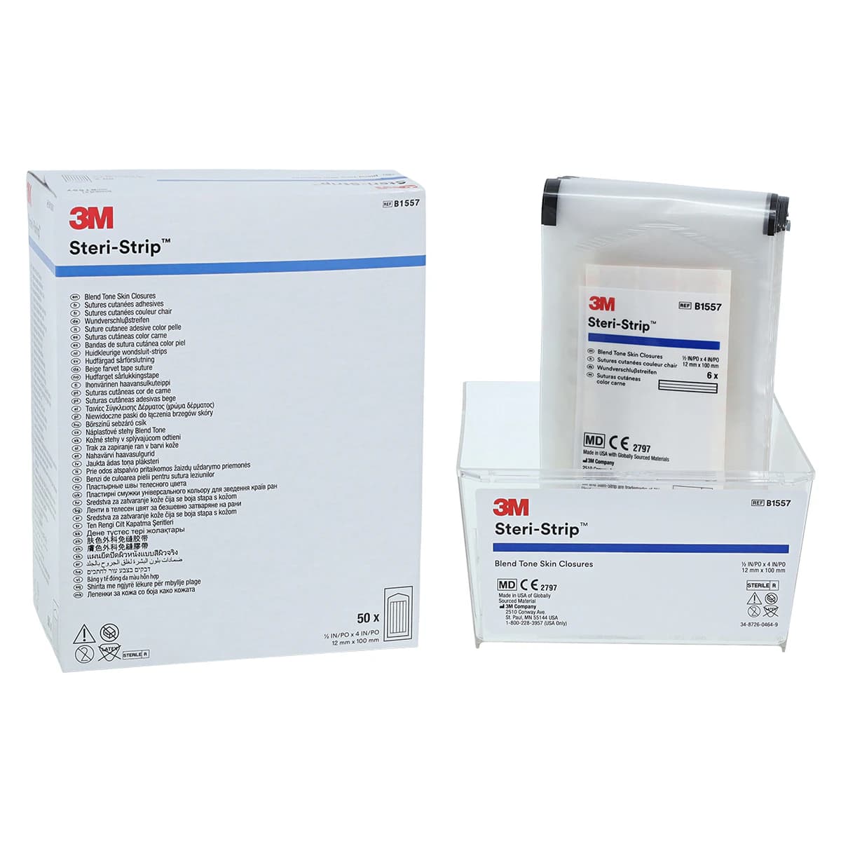 3M Steri-Strip Adhesive Skin Closures, Tan, 1/2" x 4", 50/Box, B1557 - 3M STERI-STRIP ADHESIVE SKIN CLOSURES B1557 - Image 1