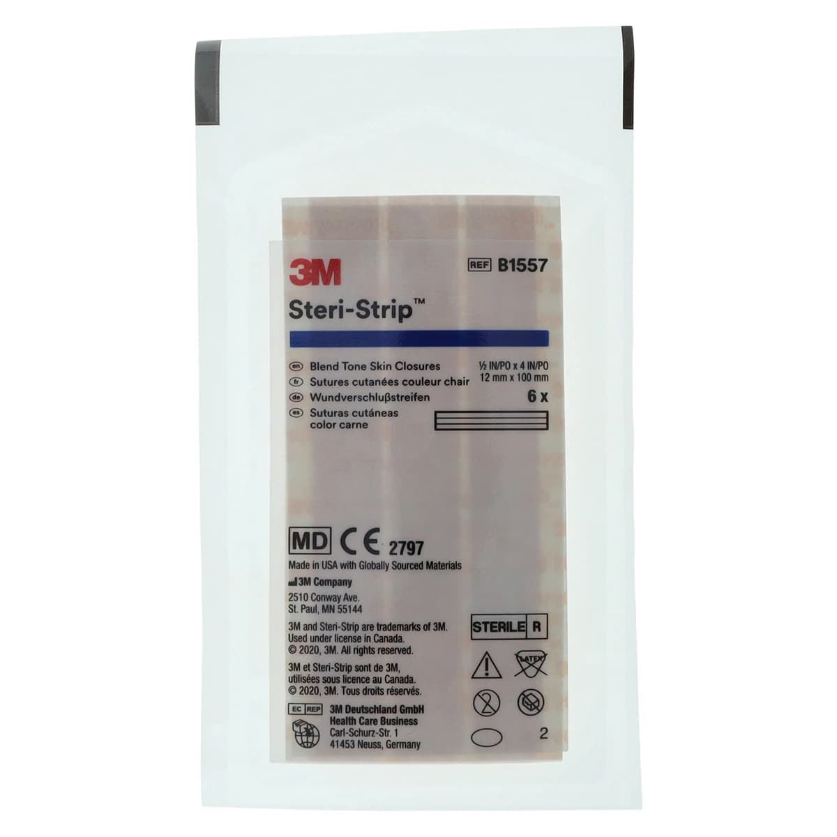 3M Steri-Strip Adhesive Skin Closures, Tan, 1/2" x 4", 50/Box, B1557 thumbnail 3