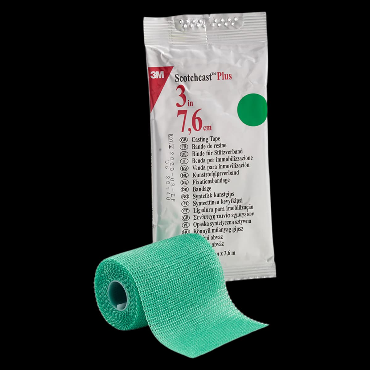 3M Scotchcast Plus Casting Tape, Fiberglass, 3 in x 4 yds, Green, 10/Case, 82003G - 3M SCOTCHCAST PLUS CASTING TAPE, 82003G - Image 1