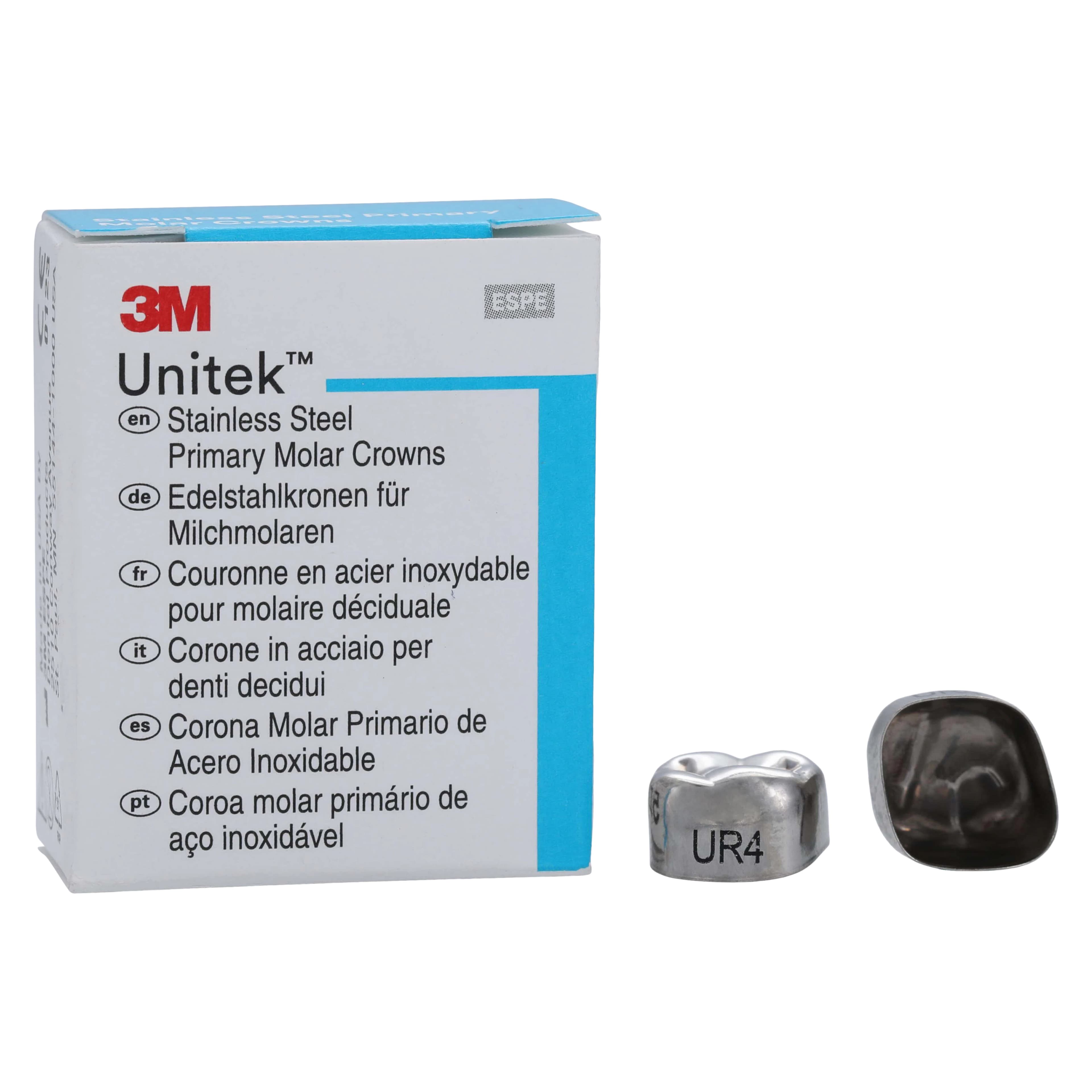 3M Unitek Stainless Steel Primary Molar Crowns, Upper Right Second Primary Molar, Size 4 (UR4), 5/Box, 900224 thumbnail 2