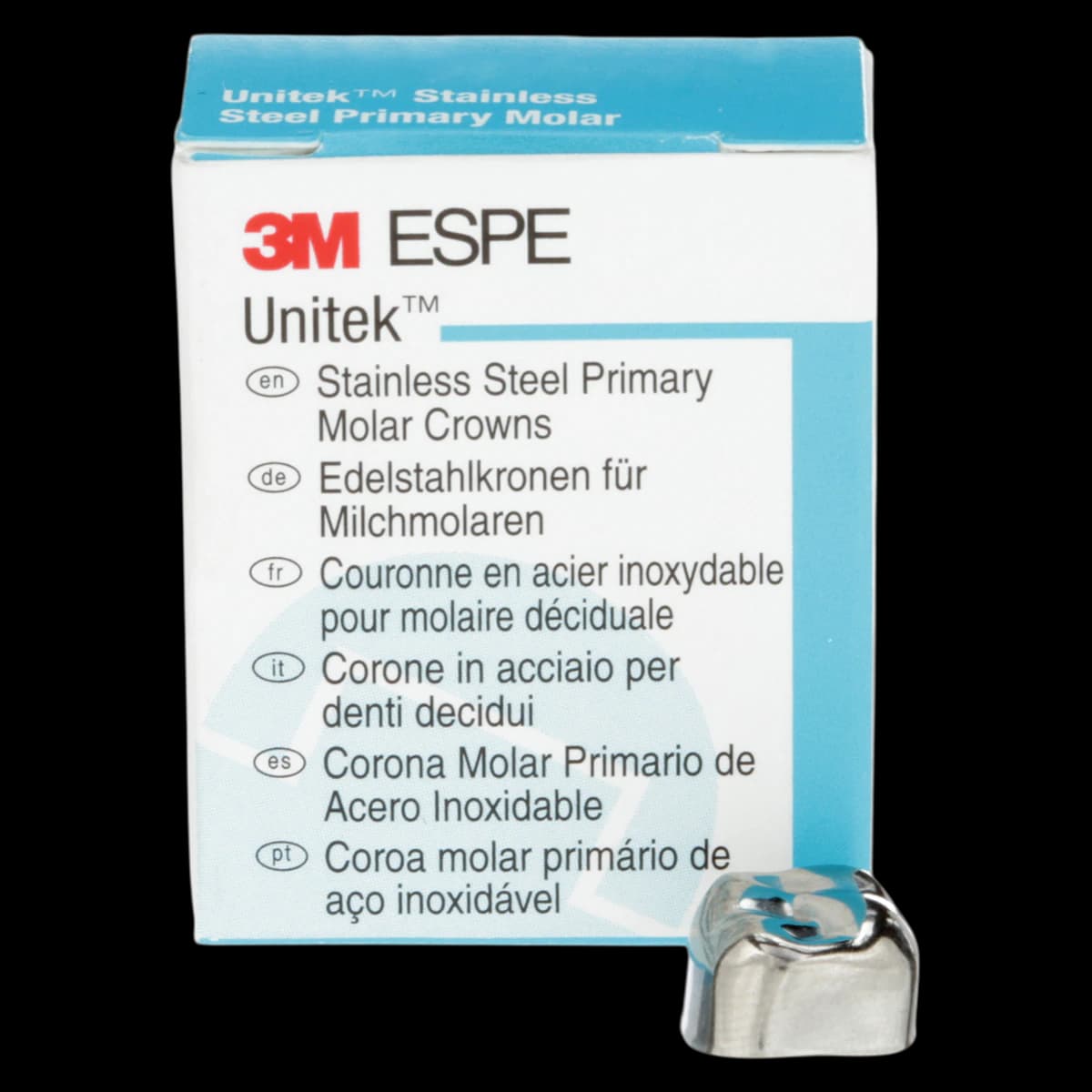 3M Unitek Stainless Steel Primary Molar Crowns, Upper Right Second Primary Molar, Size 4 (UR4), 5/Box, 900224 - 3M Unitek SS Primary Molar Crowns Upper Right Second Primary Molar Size 4 5Bx - Image 1