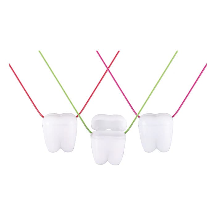 Sherman Specialty 1" White Tooth Saver Necklace, Assorted Color Cords, 144/Pack, S49 - 1" White Tooth Saver Necklace (144) - Image 1