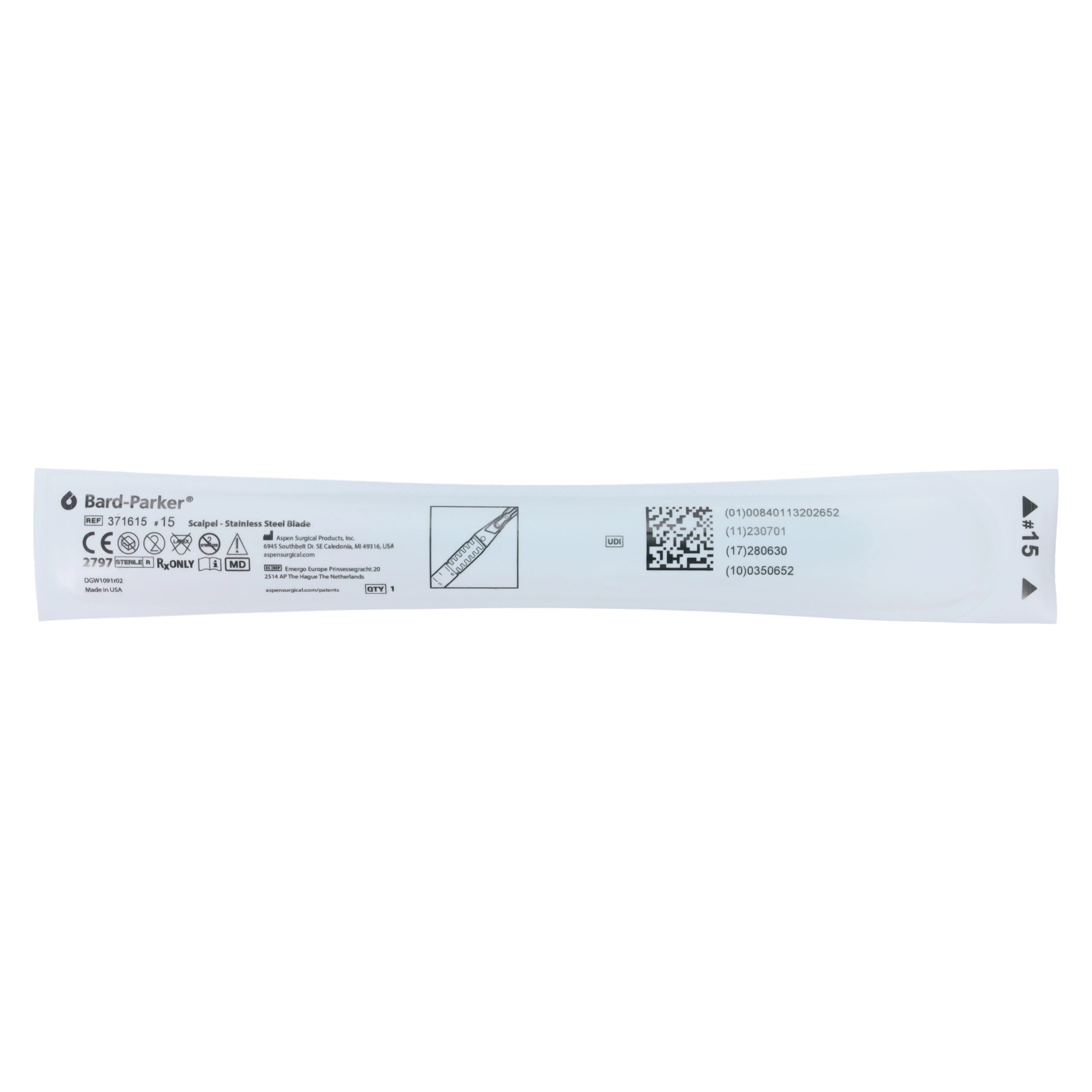 Bard-Parker Disposable Sterile Scalpel, #15 Stainless Steel Blade, Standard Handle, 10/Box, 371615 thumbnail 5