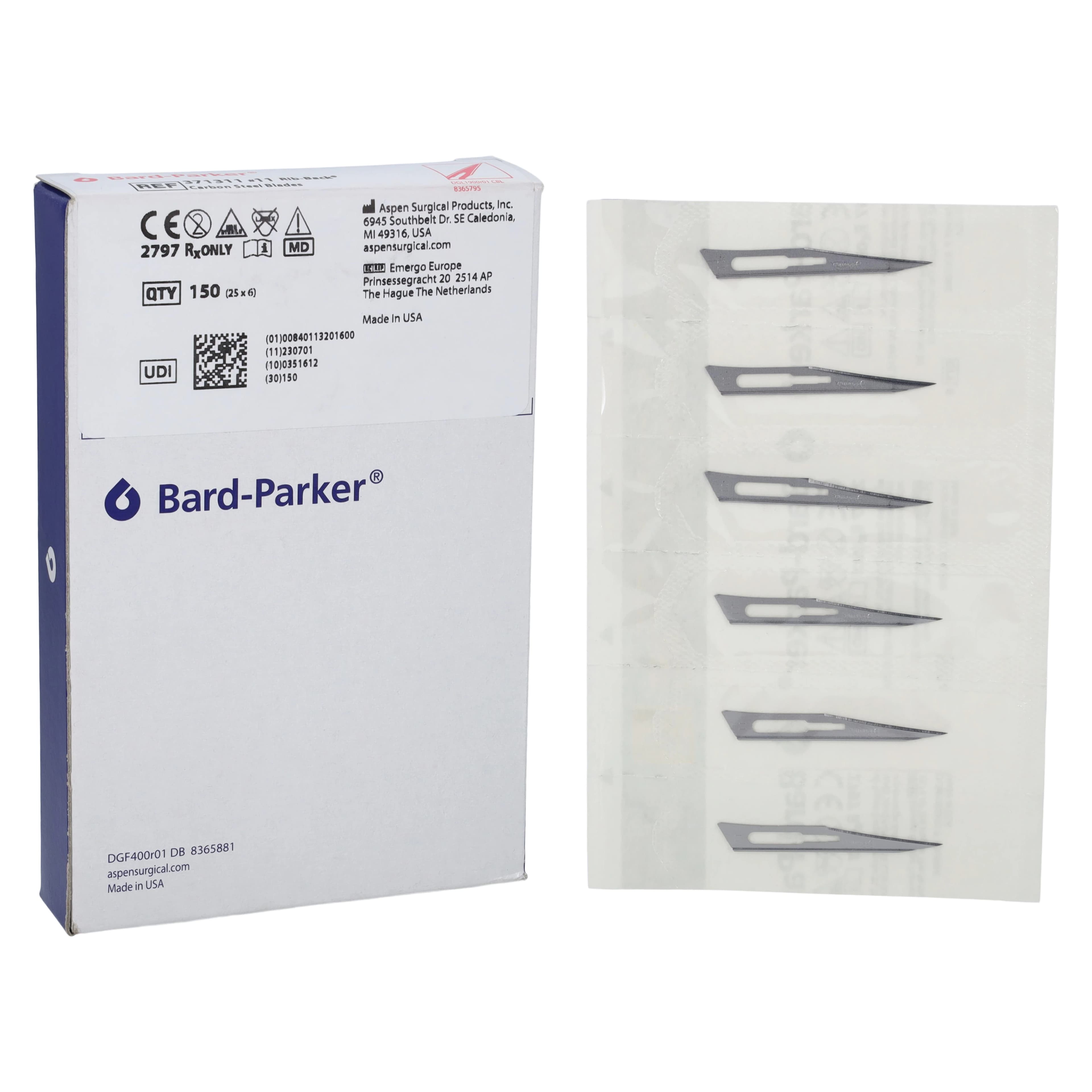 Bard Parker Carbon Steel Surgical Blade #11, Non-Sterile, Disposable, 150/Bx - Bard Parker Blades - Image 1