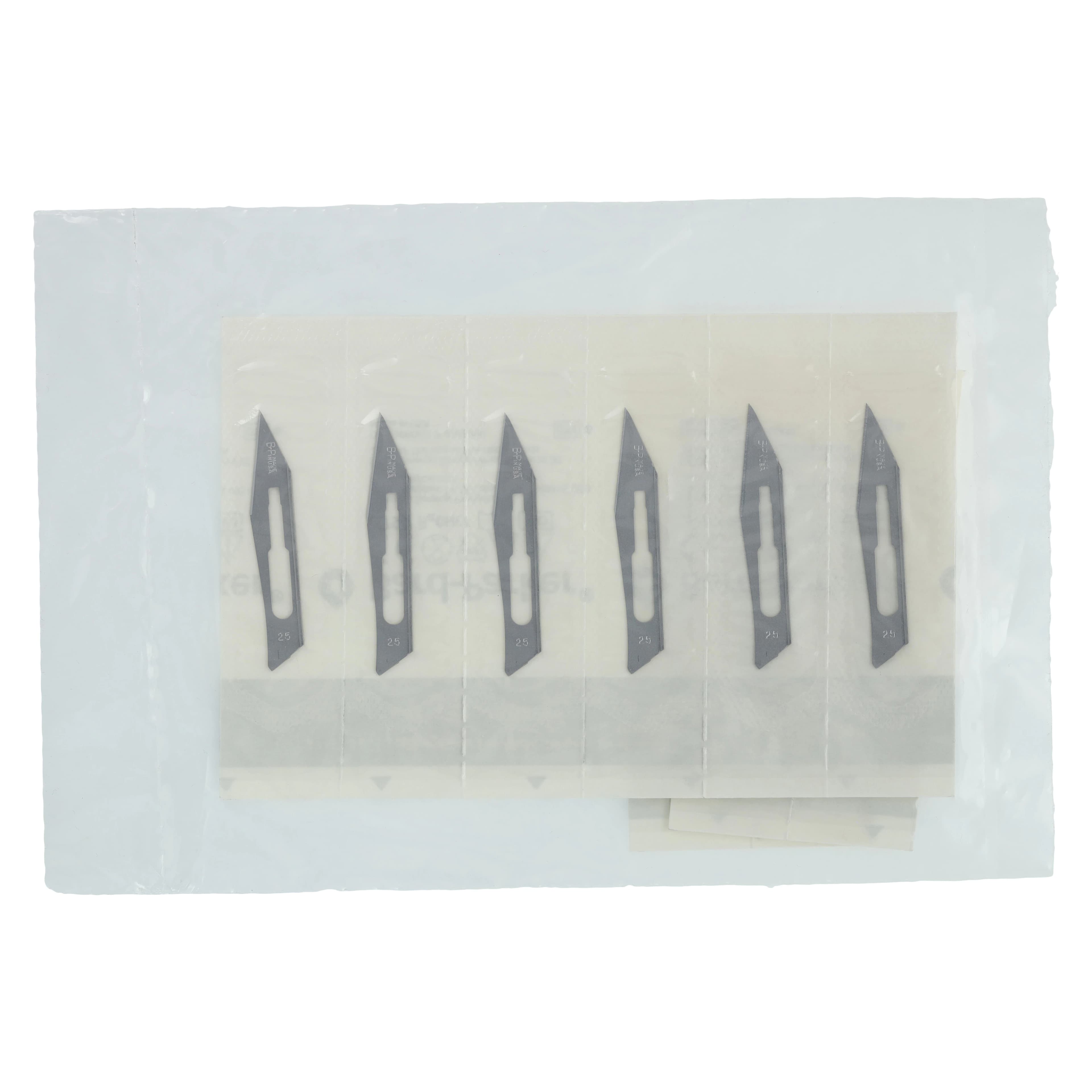 Bard-Parker Carbon Steel Surgical Blade, Size #25, Non-Sterile, Rib-Back, 150/Box, 371325 - Bard Parker Blades - Image 1