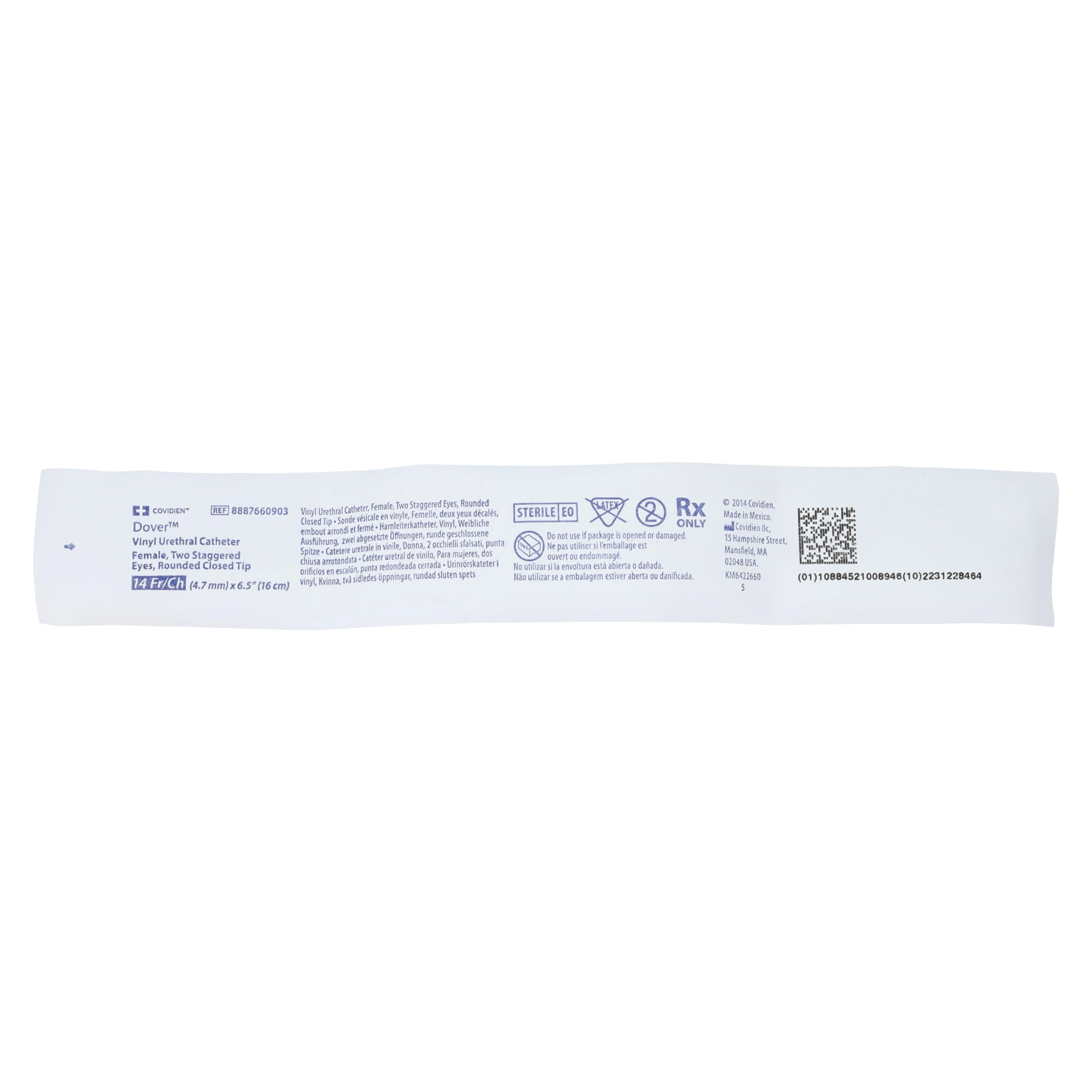 Dover Intermittent Catheter, Round Tip, Plastic, 14 Fr, Female Length - Catheter Intermit.female - Image 1