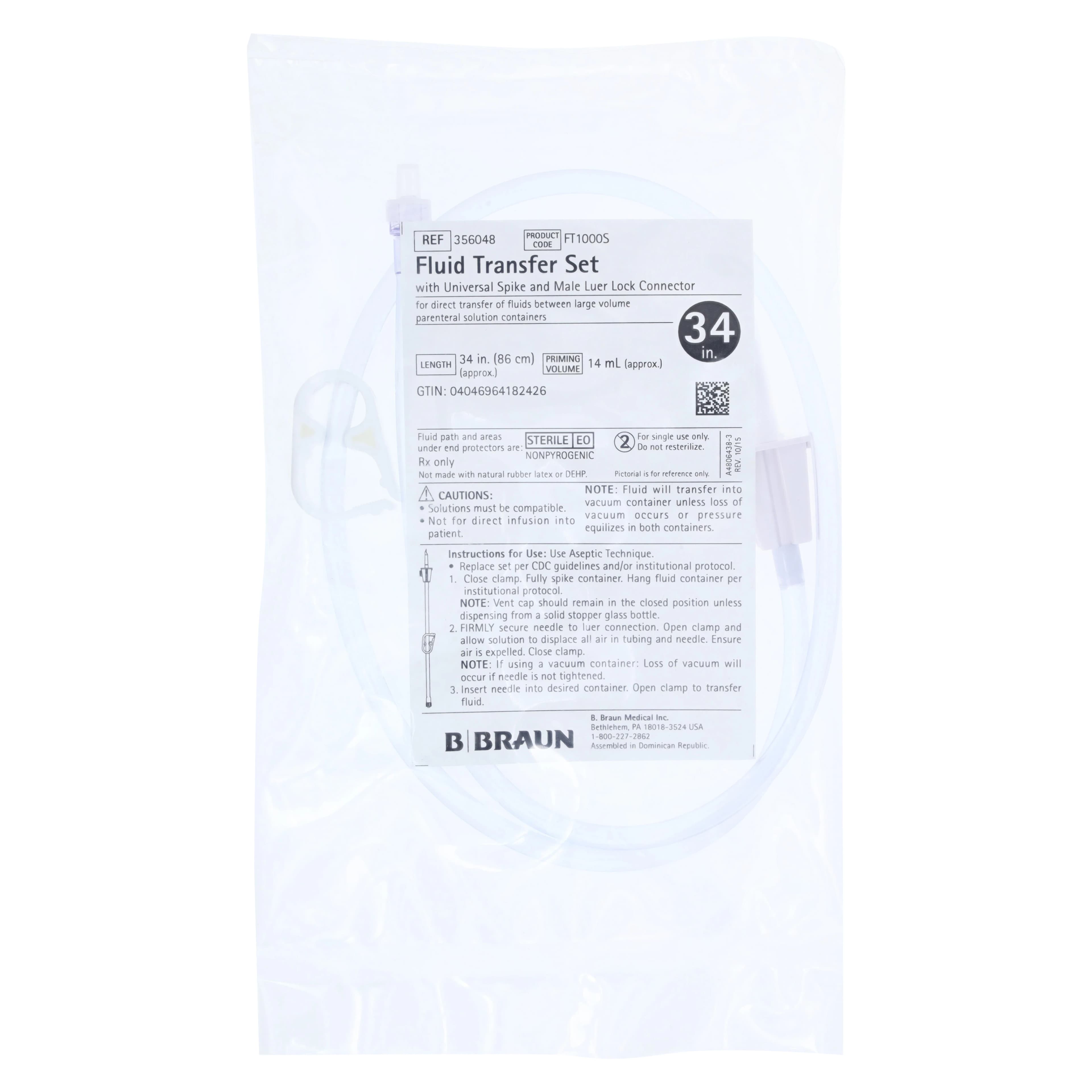 B. Braun Fluid Transfer Set, 32" Distal Luer Slip Connector, Universal Proximal Spike, On/Off Clamp, Sterile, 50/Case - Fluid Transfer Set LF - Image 1