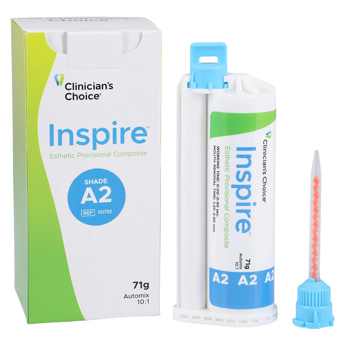 Inspire Esthetic Provisional Composite 10:1 Temporary Material, Shade A2, 71g Cartridge & 12 Mixing Tips, 152702 thumbnail 2