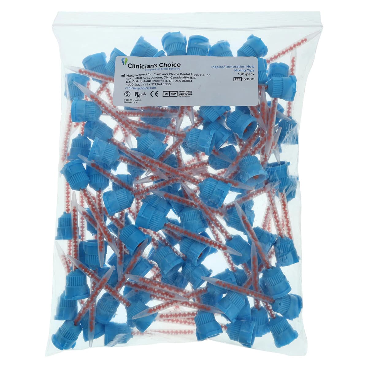 Clinician's Choice DSM-Marq Inspire/Tempt Now Mixing Tips, Teal/Clear, 100/Package - DSM-Marq Inspire/Tempt Now Mix - Image 1
