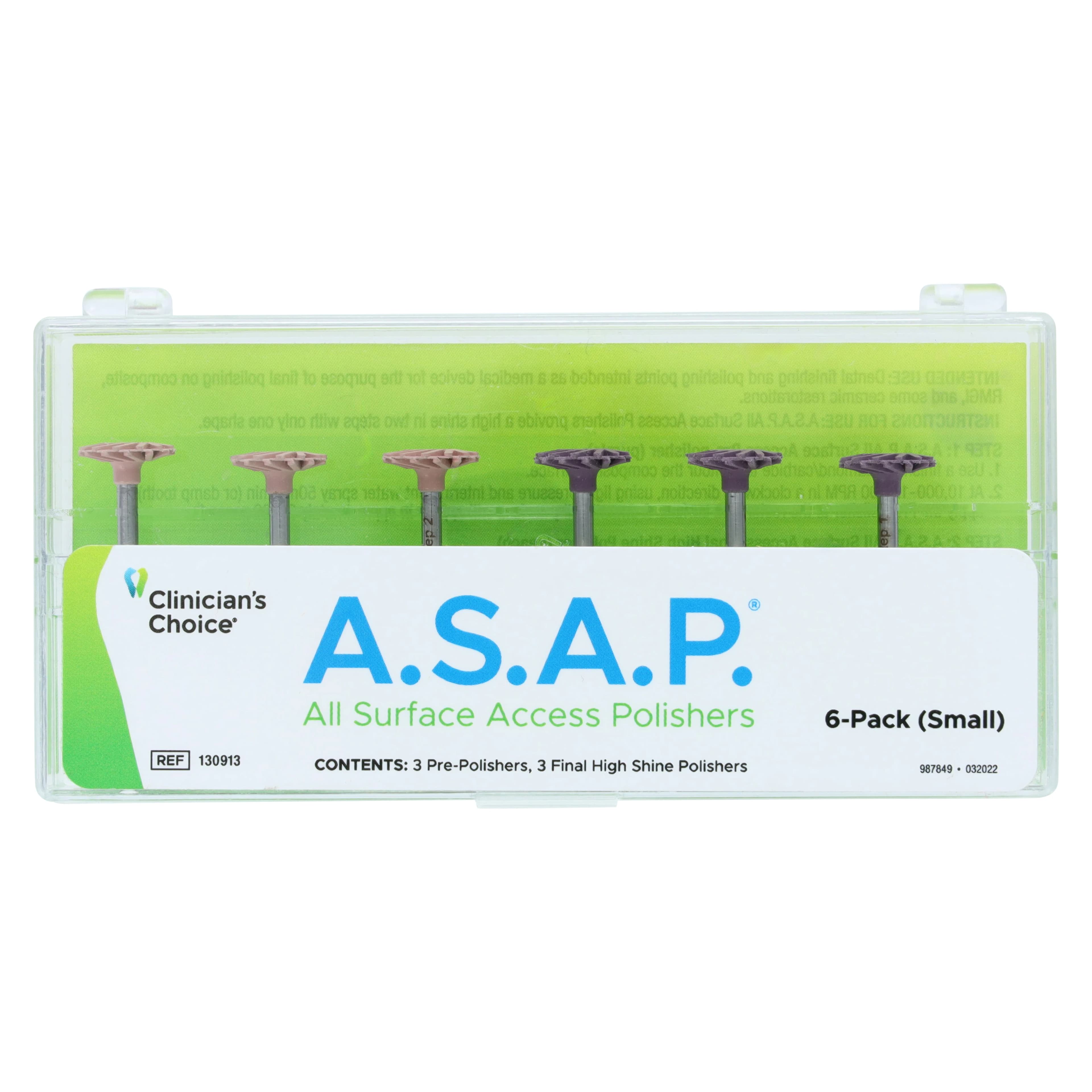 A.S.A.P. All Surface Access Polishers Small Refill Kit, Assorted (3 Purple Pre-Polisher, 3 Peach Final High-Shine), 10 mm, 6/Pk, 130913 thumbnail 3