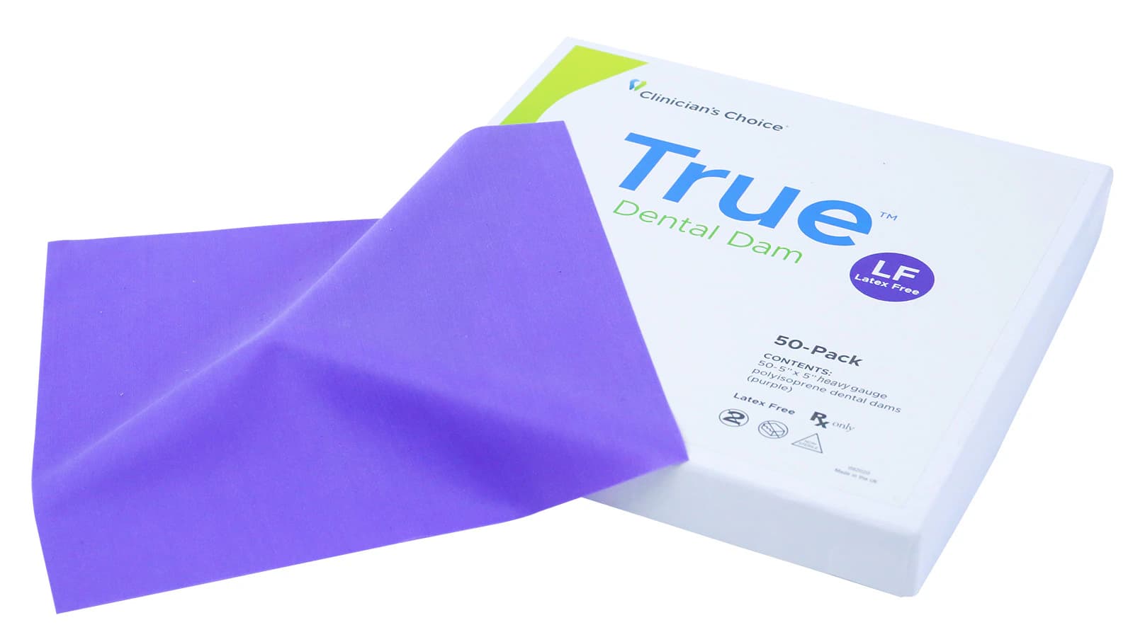 True Dental Dam Latex-Free Rubber Dam, 5 x 5 in, Heavy Gauge, Purple, Unflavored, 50/Box - True Dental Dam Latex-Free Rubber Dam - Image 1