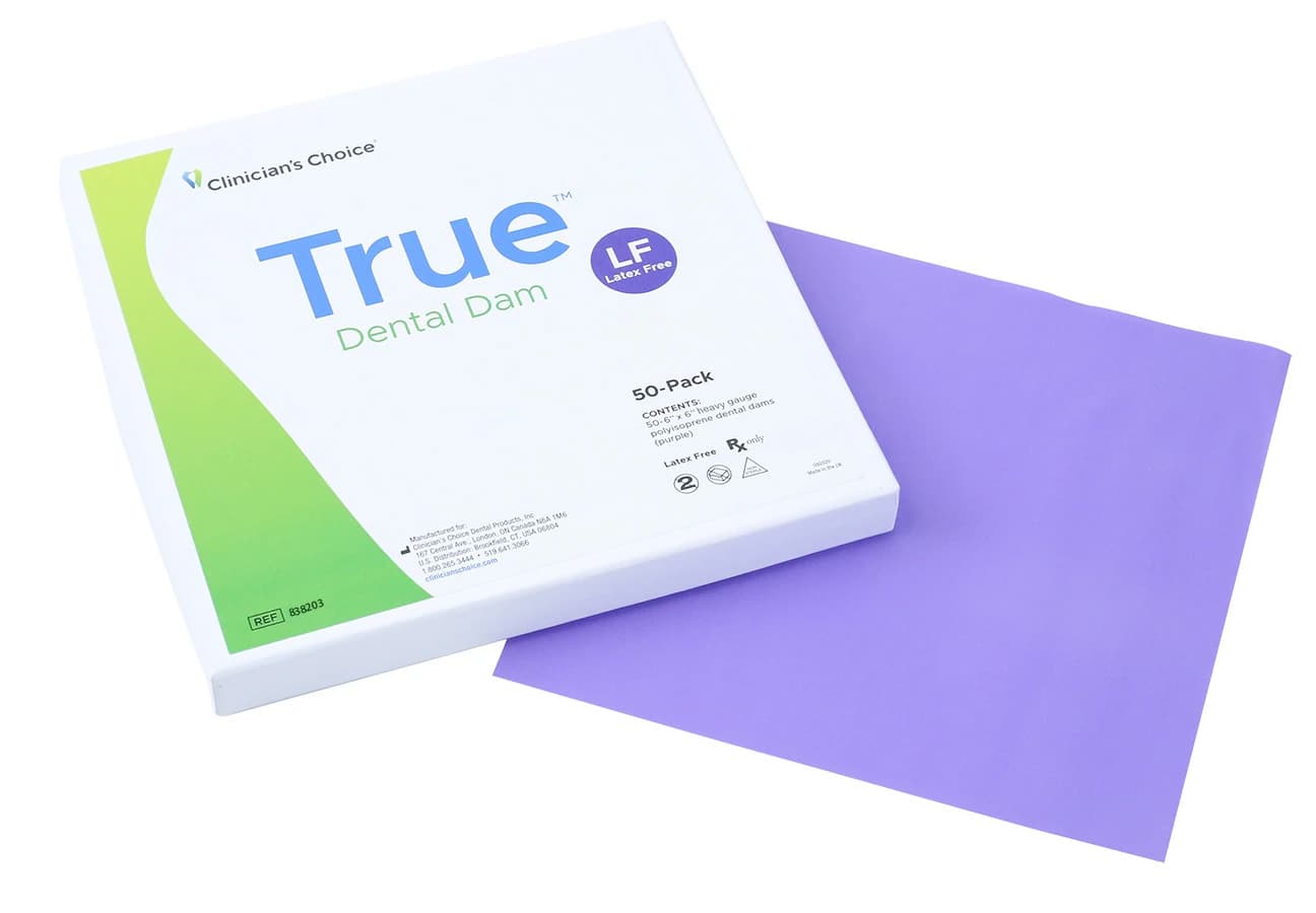 True Dental Dam Latex-Free Rubber Dam, 6 x 6 in, Heavy Gauge, Purple, Unflavored, Unscented, 50/Box - True Dental Dam Latex-Free Rubber Dam - Image 1