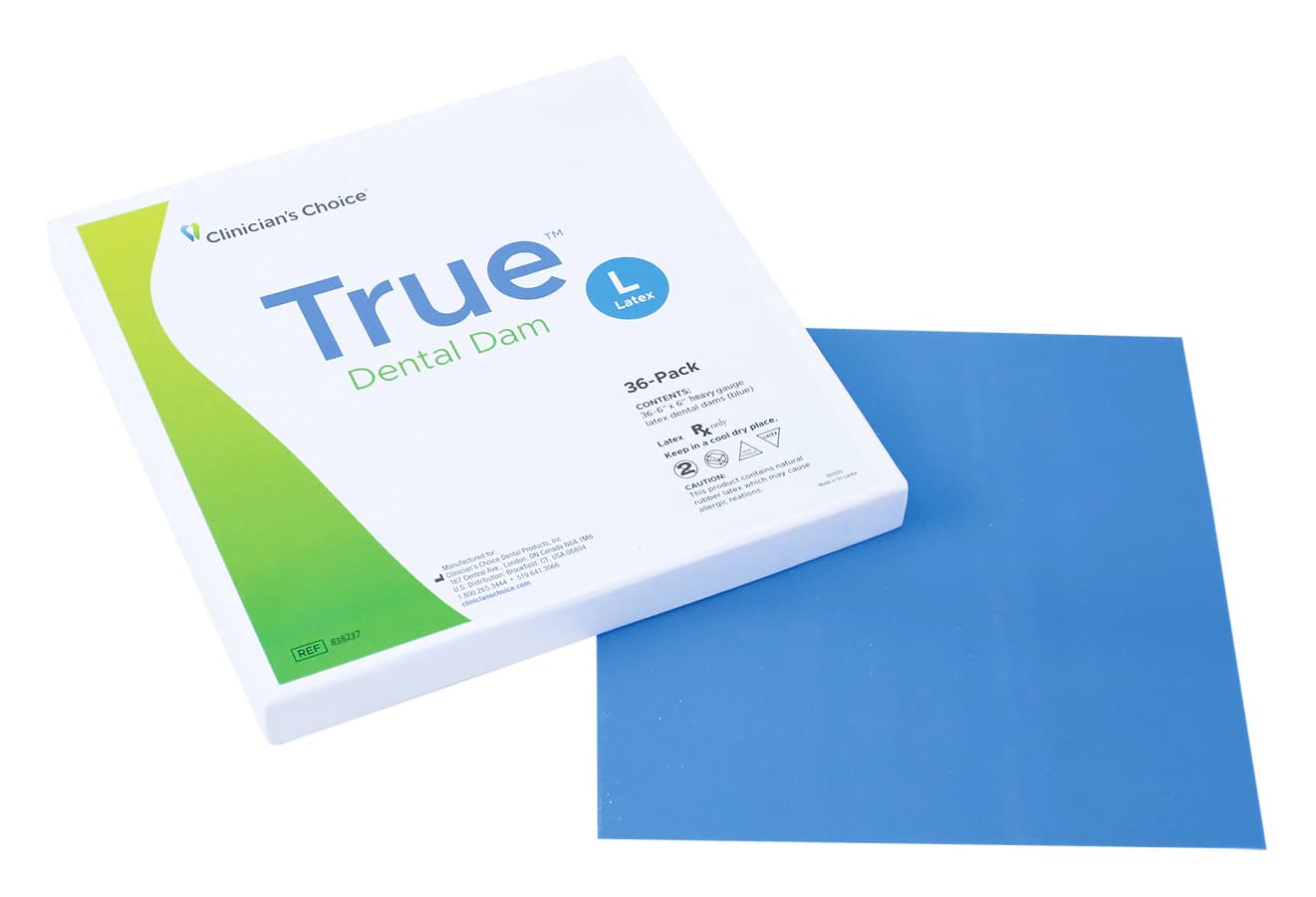 True Dental Dam Latex Rubber Dam, 6 x 6 in, Heavy Gauge, Blue, Unflavored, 36/Box - True Dental Dam Latex Rubber Dam - Image 1